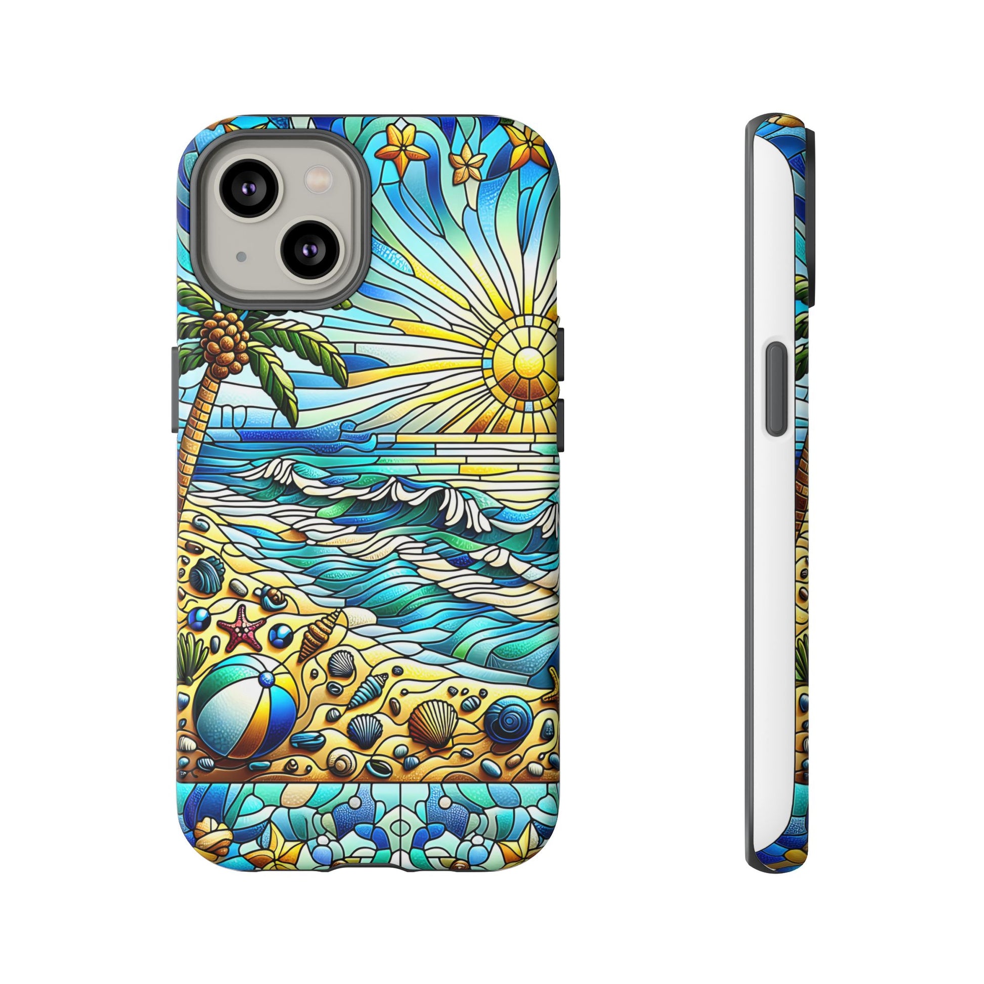 Stained Glass Tough Case, Protective Phone Case, Nature Inspired Smartphone Case, Summer Beach Play Day Phone Cover, Tough Phone Case for