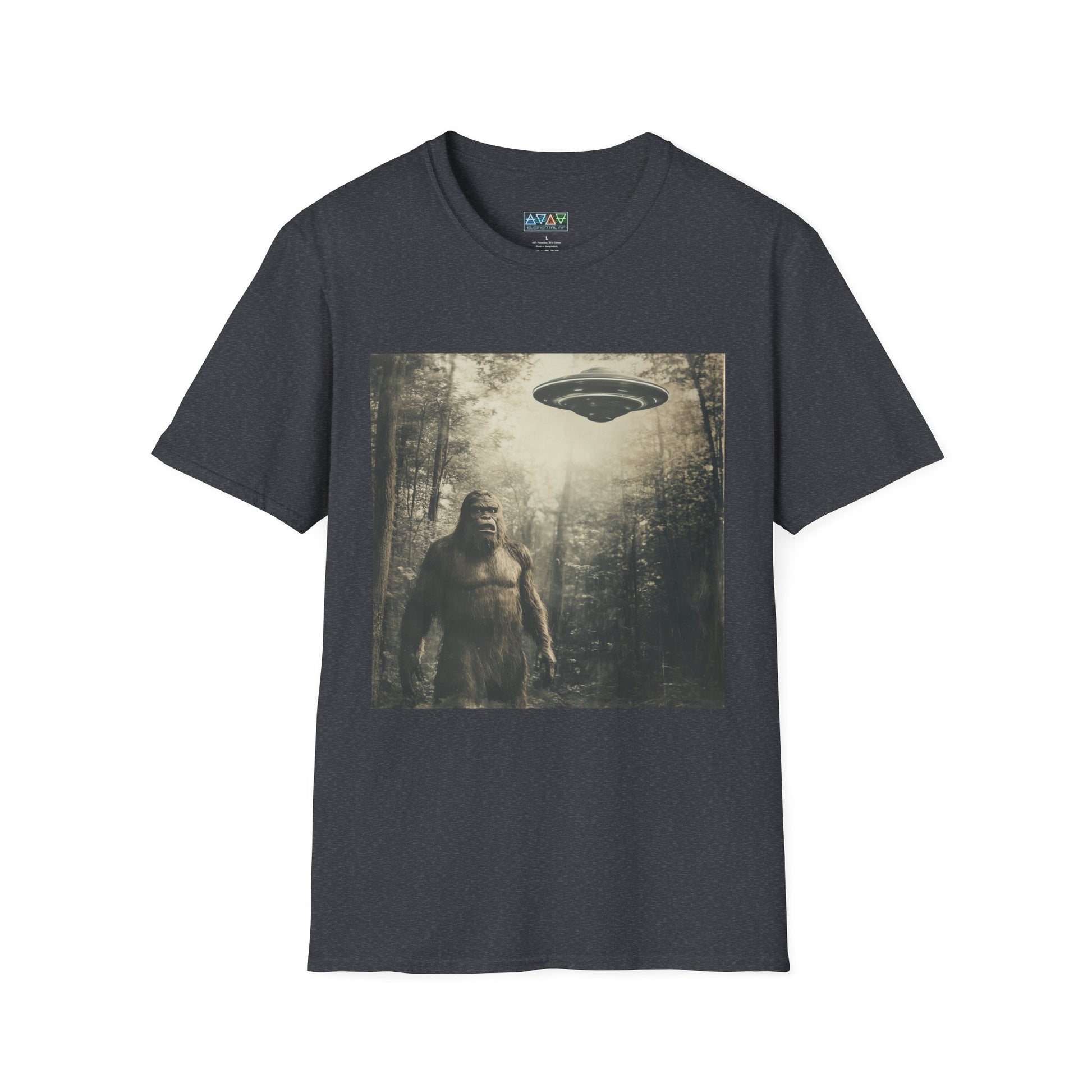Bigfoot and UFO Unisex T-Shirt, Fun Graphic Tee for Nature Lovers, Quirky Gift for Campers, Outdoor Adventure Apparel