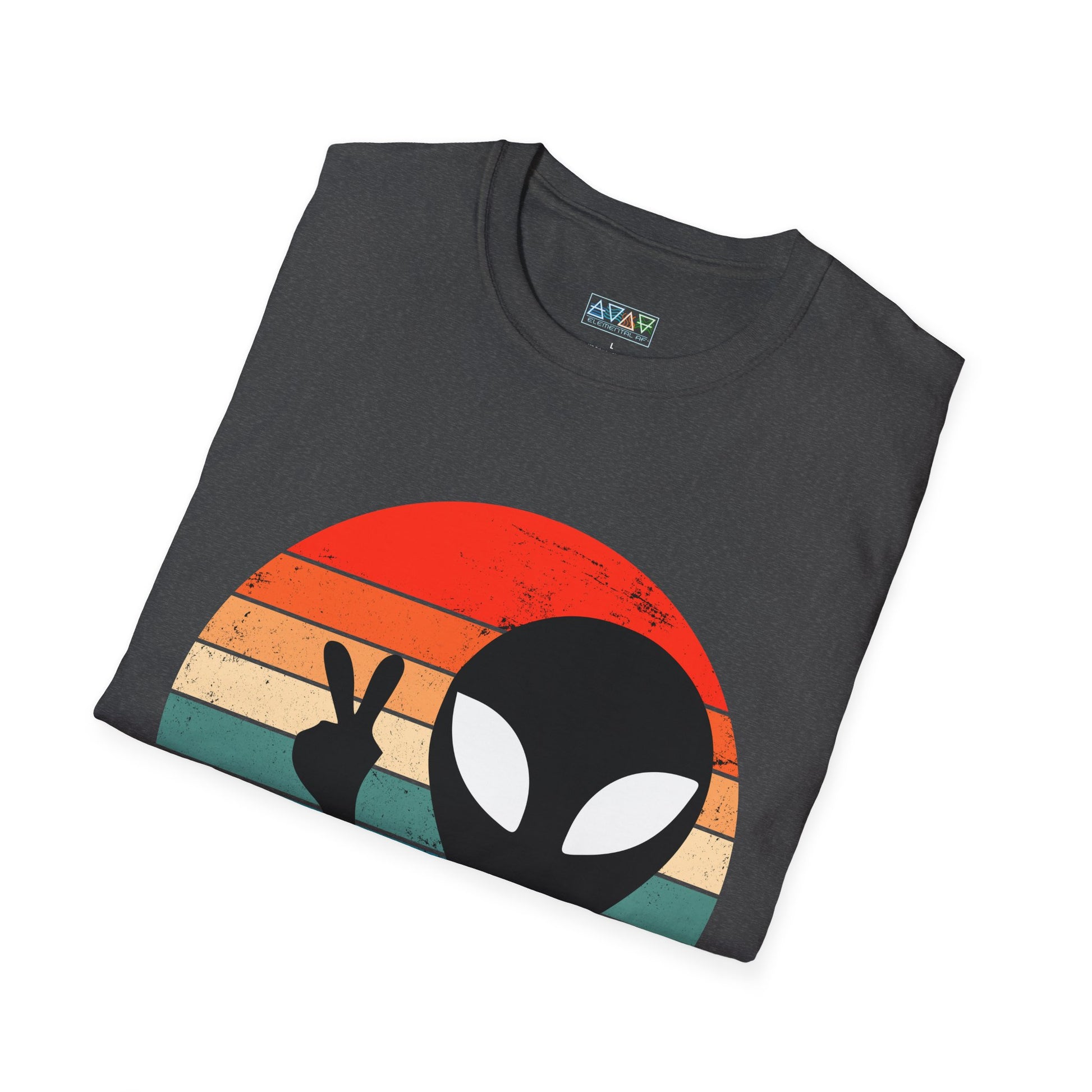 Retro Alien Vibes Unisex Softstyle T-Shirt, Cute Graphic Tee for Casual Wear, Fun Gift for Sci-Fi Lovers, Summer Party Shirt, Peace Sign Tee