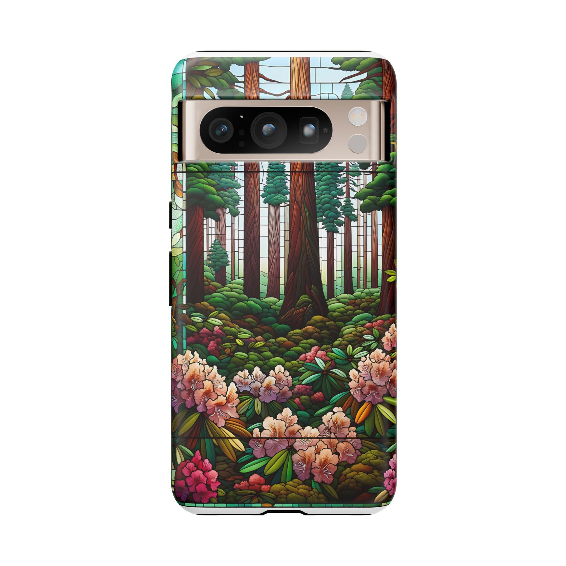 Nature Inspired Tough Cases - Redwood Trees & Rhododendrons Stained Glass iPhone Cover, Protective Phone Shell, Unique Samsung Galaxy Case,