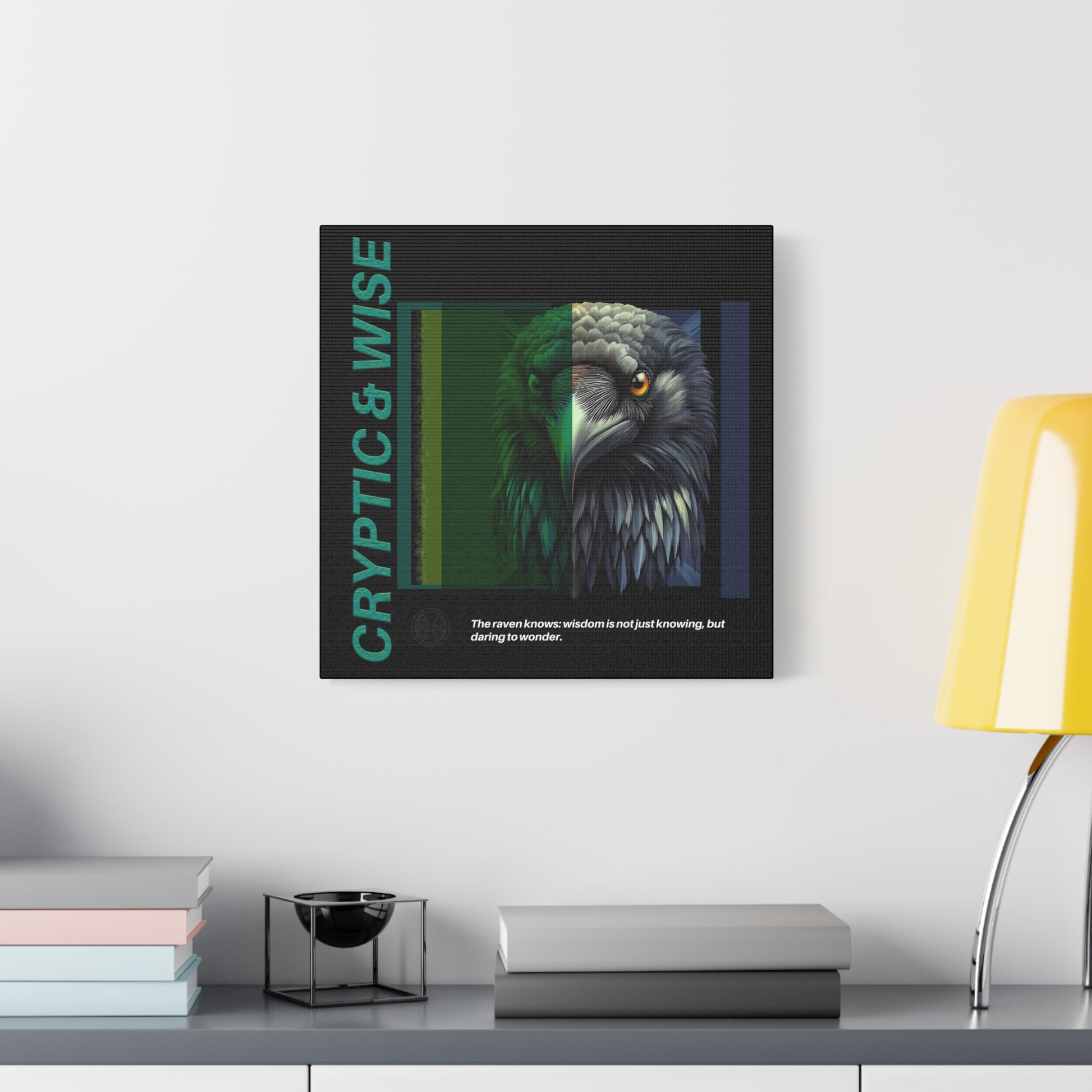 Canvas Art, Cryptic & Wise Wall Decor, Inspirational Raven, Motivational Home Decor, Nature-Themed Gift, Abstract Animal Artwork, Wildlife,