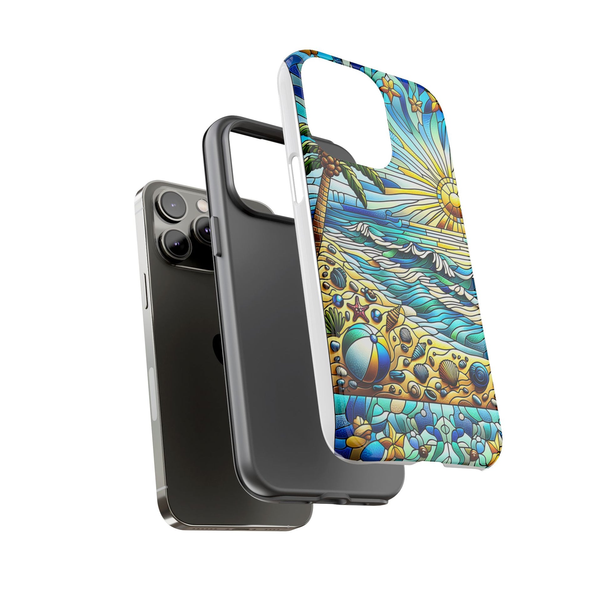 Stained Glass Tough Case, Protective Phone Case, Nature Inspired Smartphone Case, Summer Beach Play Day Phone Cover, Tough Phone Case for