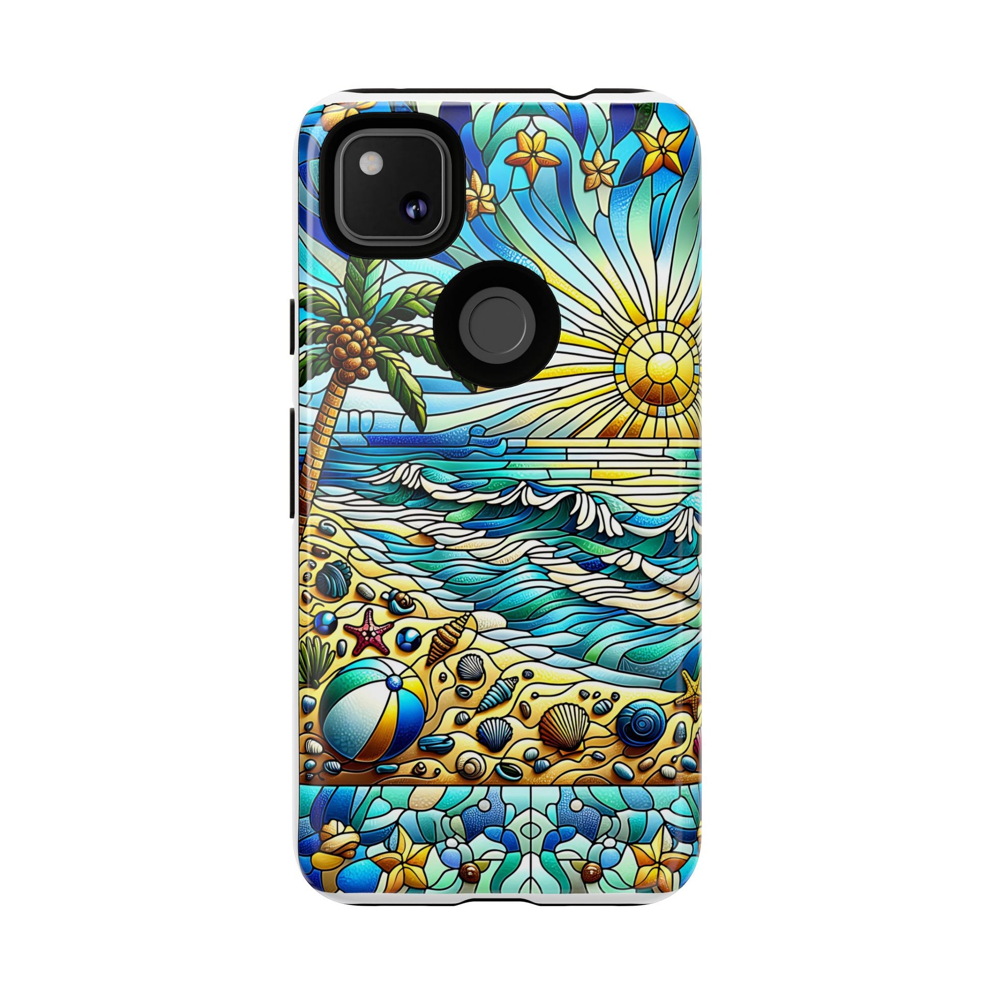 Stained Glass Tough Case, Protective Phone Case, Nature Inspired Smartphone Case, Summer Beach Play Day Phone Cover, Tough Phone Case for