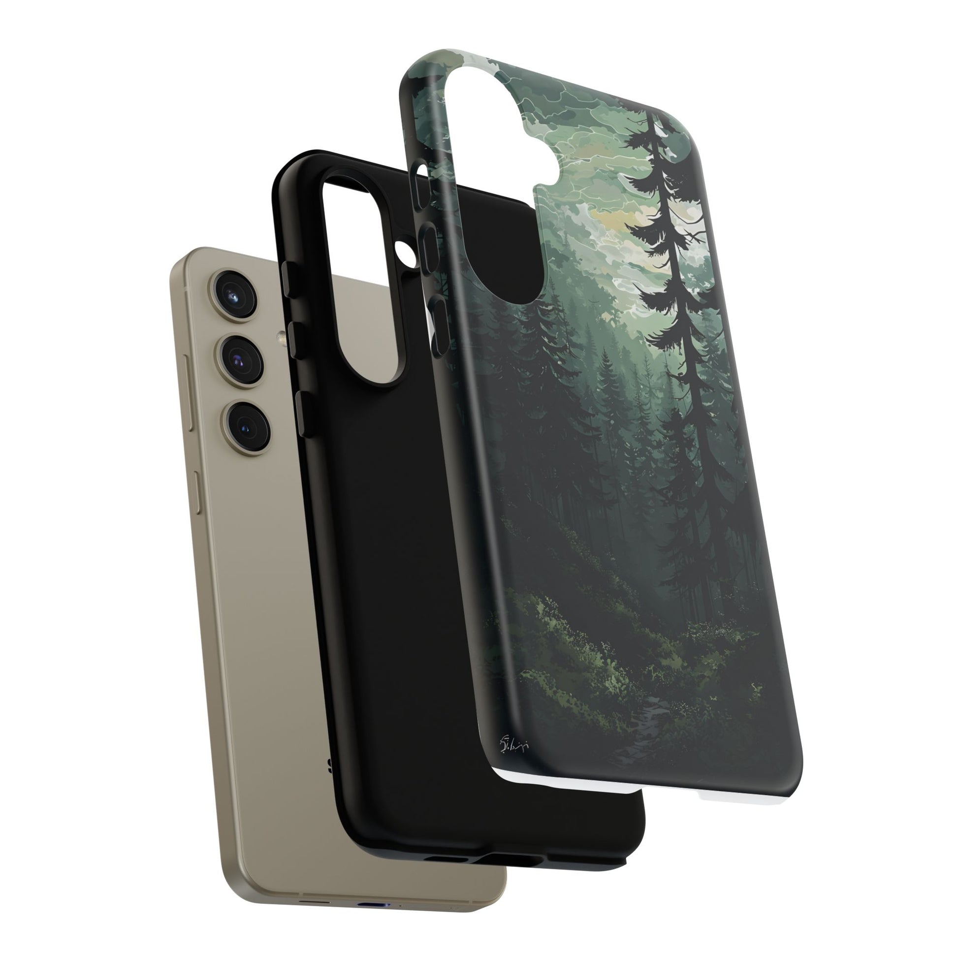 Phone Case, Serene Forest Landscape Digital Illustration Phone Case Cover, Tough Protective Cover, Unique Gift, Trendy