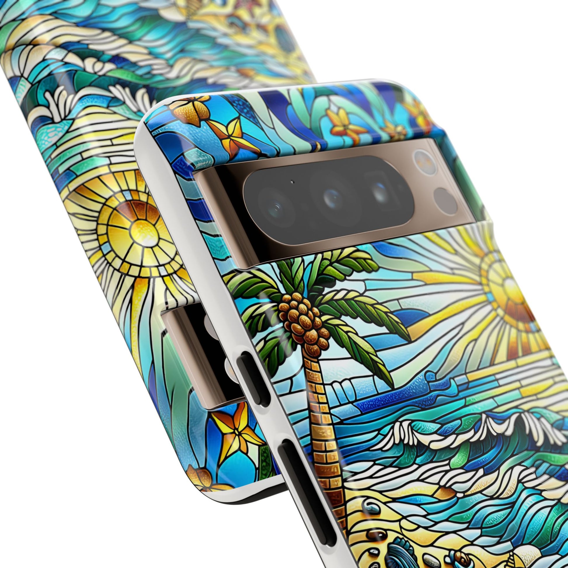 Stained Glass Tough Case, Protective Phone Case, Nature Inspired Smartphone Case, Summer Beach Play Day Phone Cover, Tough Phone Case for