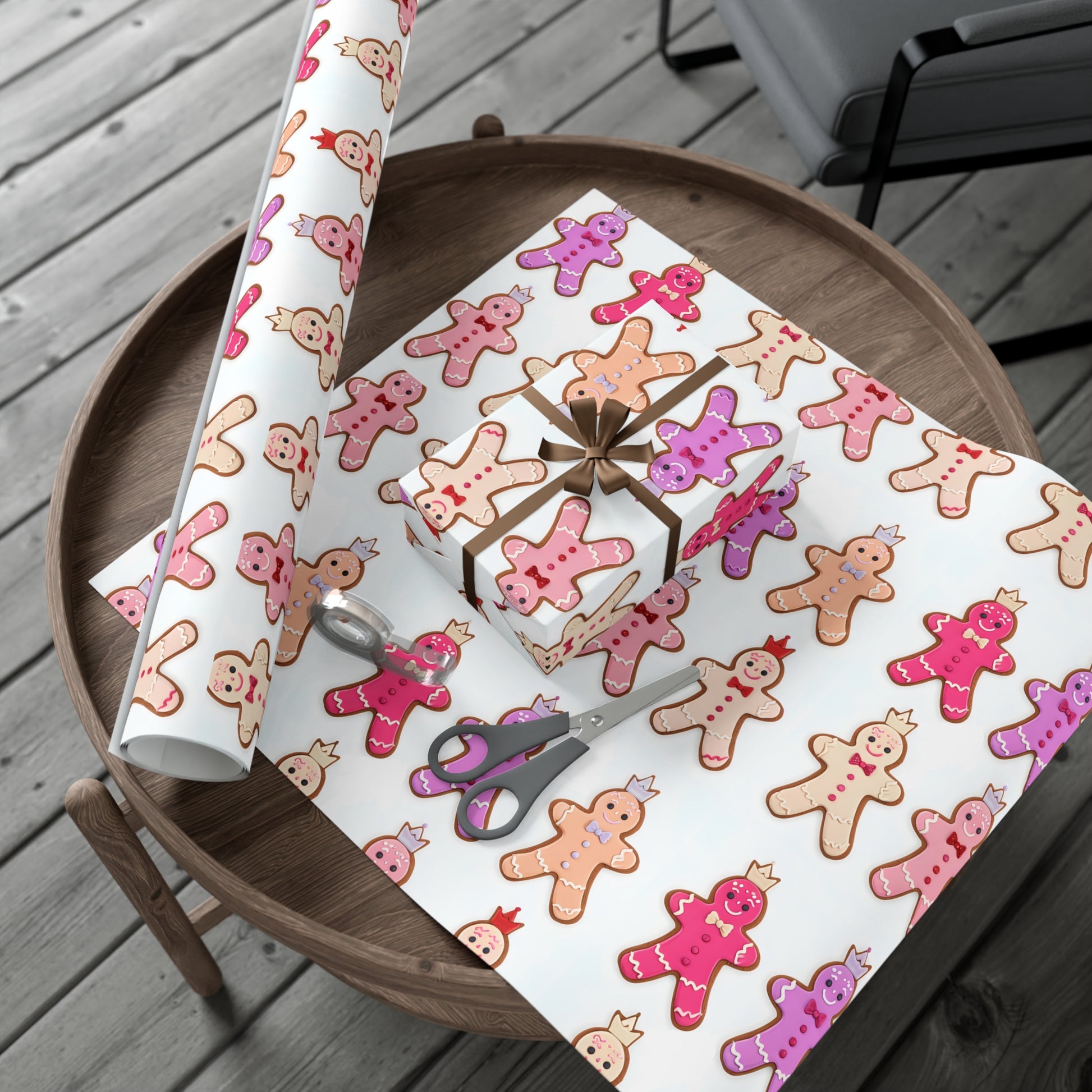 Wrapping Paper, Gingerbread Women On White Background - Gift Wrap Rolls, Eco-Friendly Gift Wrap, Holiday