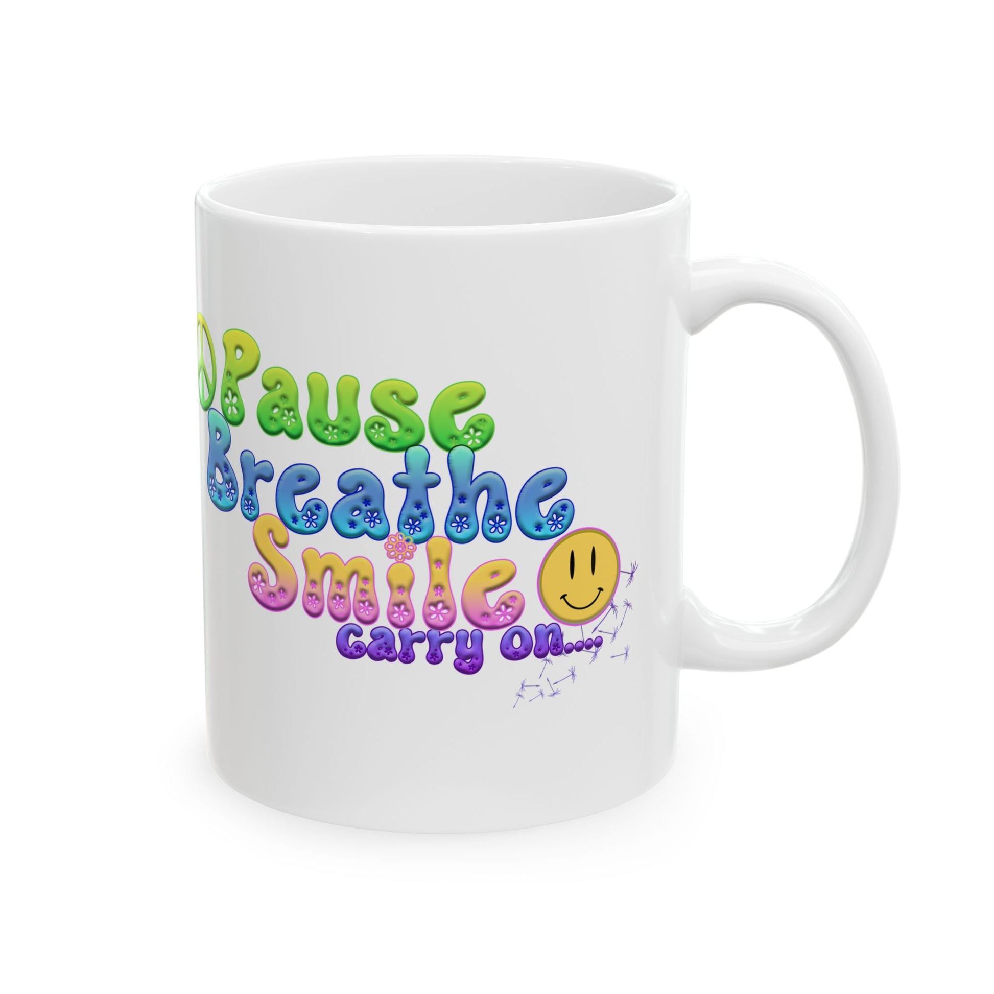 Motivational Ceramic Mug - "Pause Breathe Smile Carry On" Inspirational Gift, Home Office Decor, Self-Care Reminder
