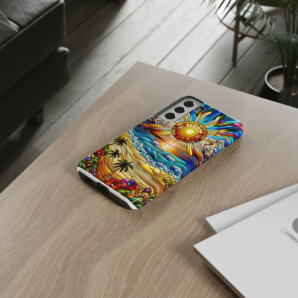 Stained Glass Tough Cases, Protective Phone Case, Nature Inspired Smartphone Cover, Beach Day Summer Accessories, Ocean Lover Gift