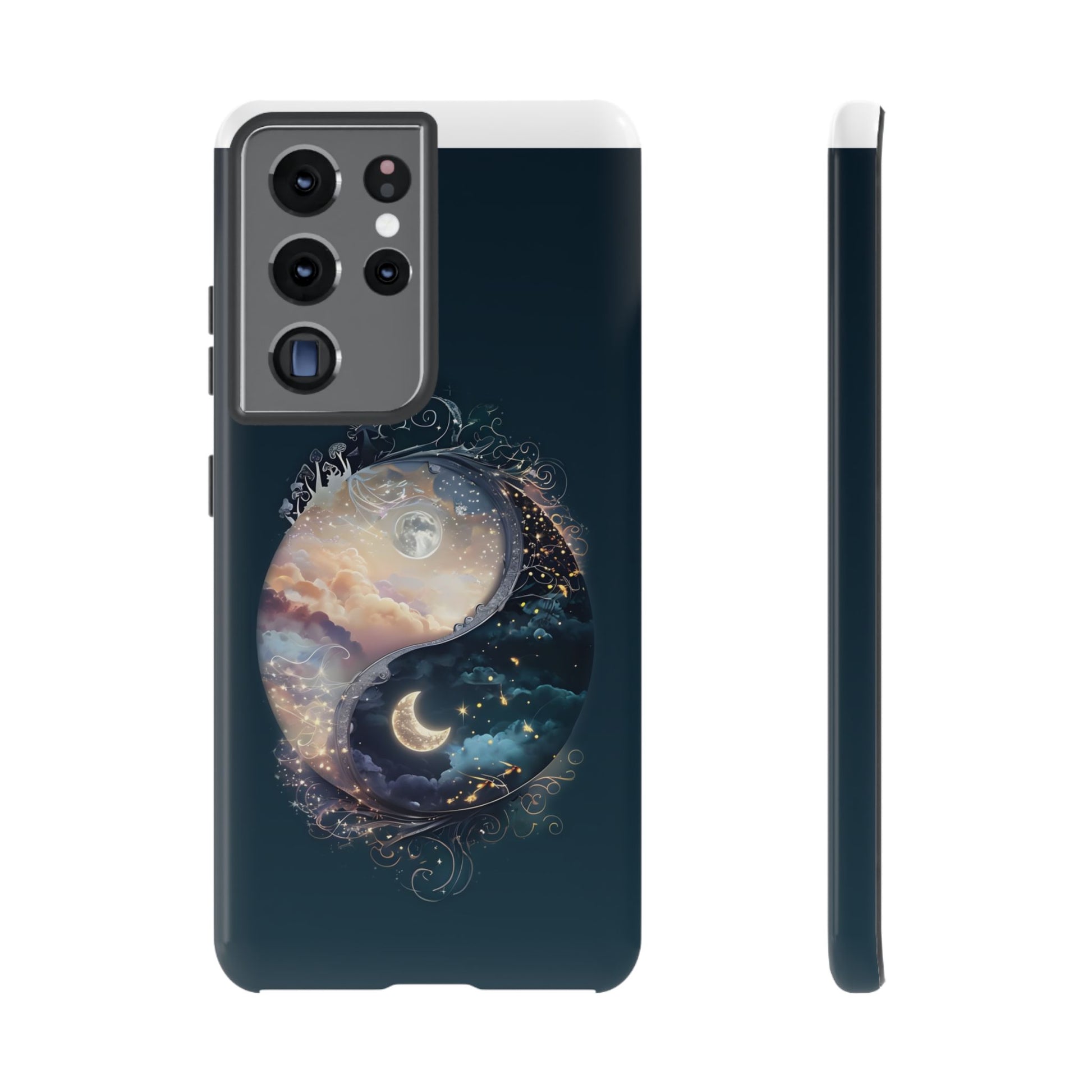 Phone Case, Yin-Yang Symbol Design, Whimsical Day Night Fantasy Print, Protective Cover, Tough Skin, Phone Accessories, Phone Protection