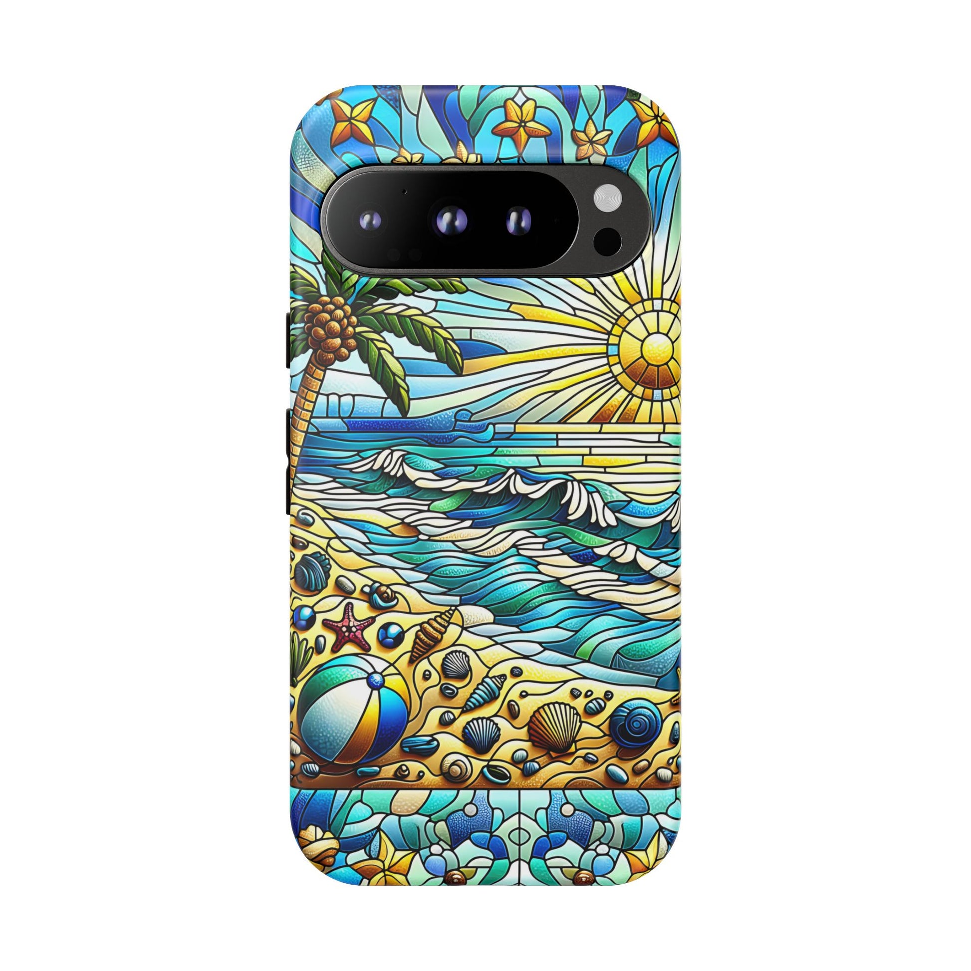 Stained Glass Tough Case, Protective Phone Case, Nature Inspired Smartphone Case, Summer Beach Play Day Phone Cover, Tough Phone Case for