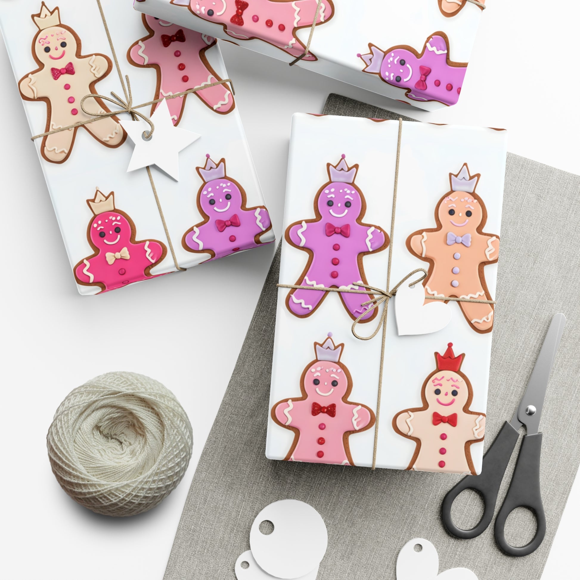 Wrapping Paper, Gingerbread Women On White Background - Gift Wrap Rolls, Eco-Friendly Gift Wrap, Holiday