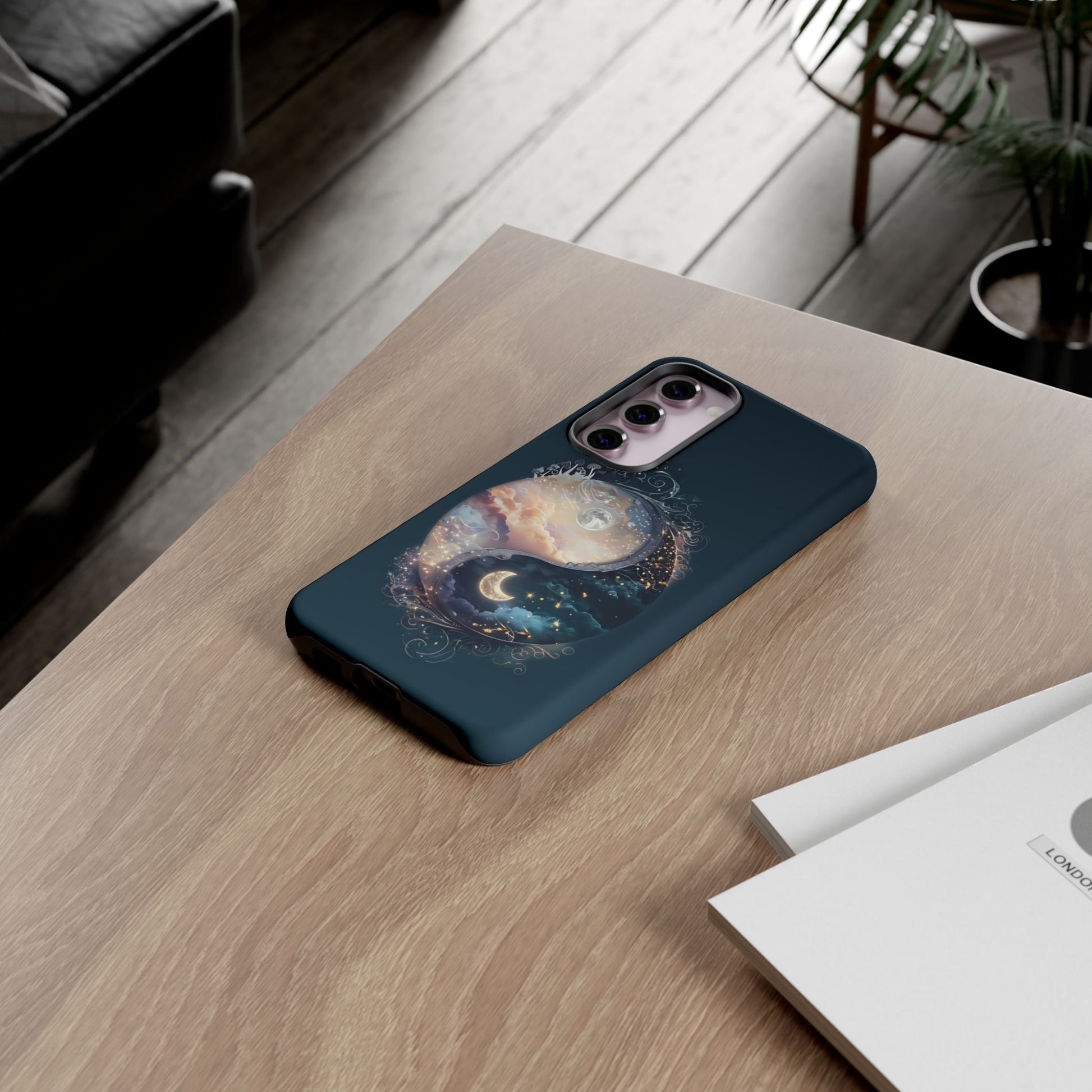 Phone Case, Yin-Yang Symbol Design, Whimsical Day Night Fantasy Print, Protective Cover, Tough Skin, Phone Accessories, Phone Protection