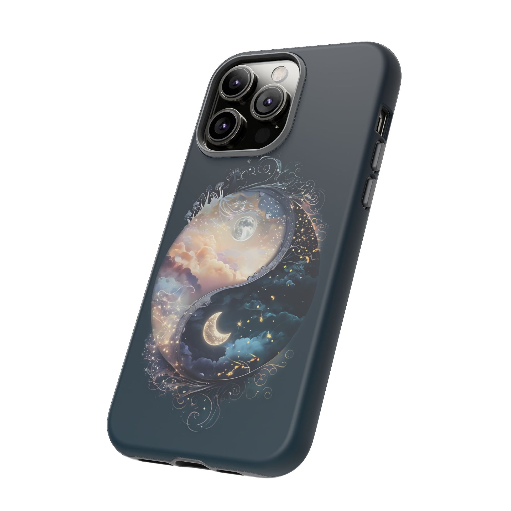 Phone Case, Yin-Yang Symbol Design, Whimsical Day Night Fantasy Print, Protective Cover, Tough Skin, Phone Accessories, Phone Protection