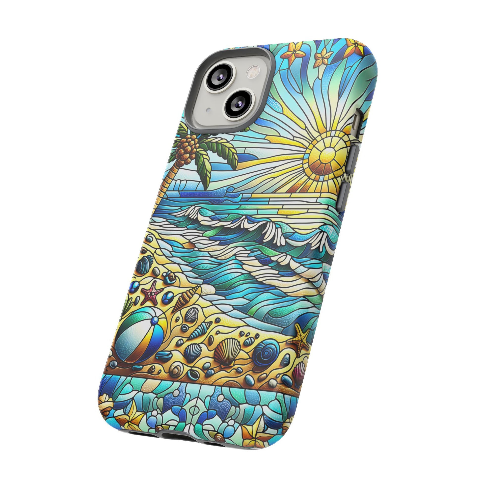 Stained Glass Tough Case, Protective Phone Case, Nature Inspired Smartphone Case, Summer Beach Play Day Phone Cover, Tough Phone Case for