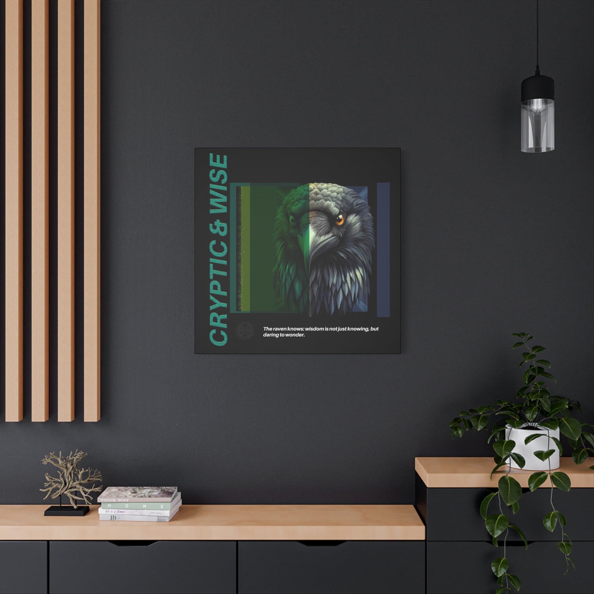 Canvas Art, Cryptic & Wise Wall Decor, Inspirational Raven, Motivational Home Decor, Nature-Themed Gift, Abstract Animal Artwork, Wildlife,