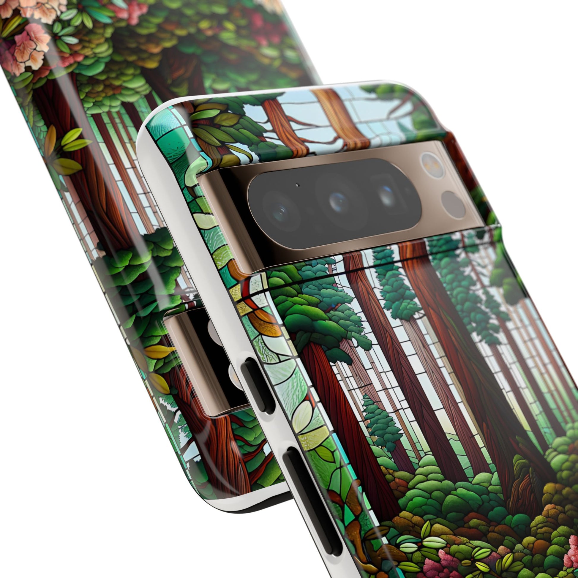 Nature Inspired Tough Cases - Redwood Trees & Rhododendrons Stained Glass iPhone Cover, Protective Phone Shell, Unique Samsung Galaxy Case,
