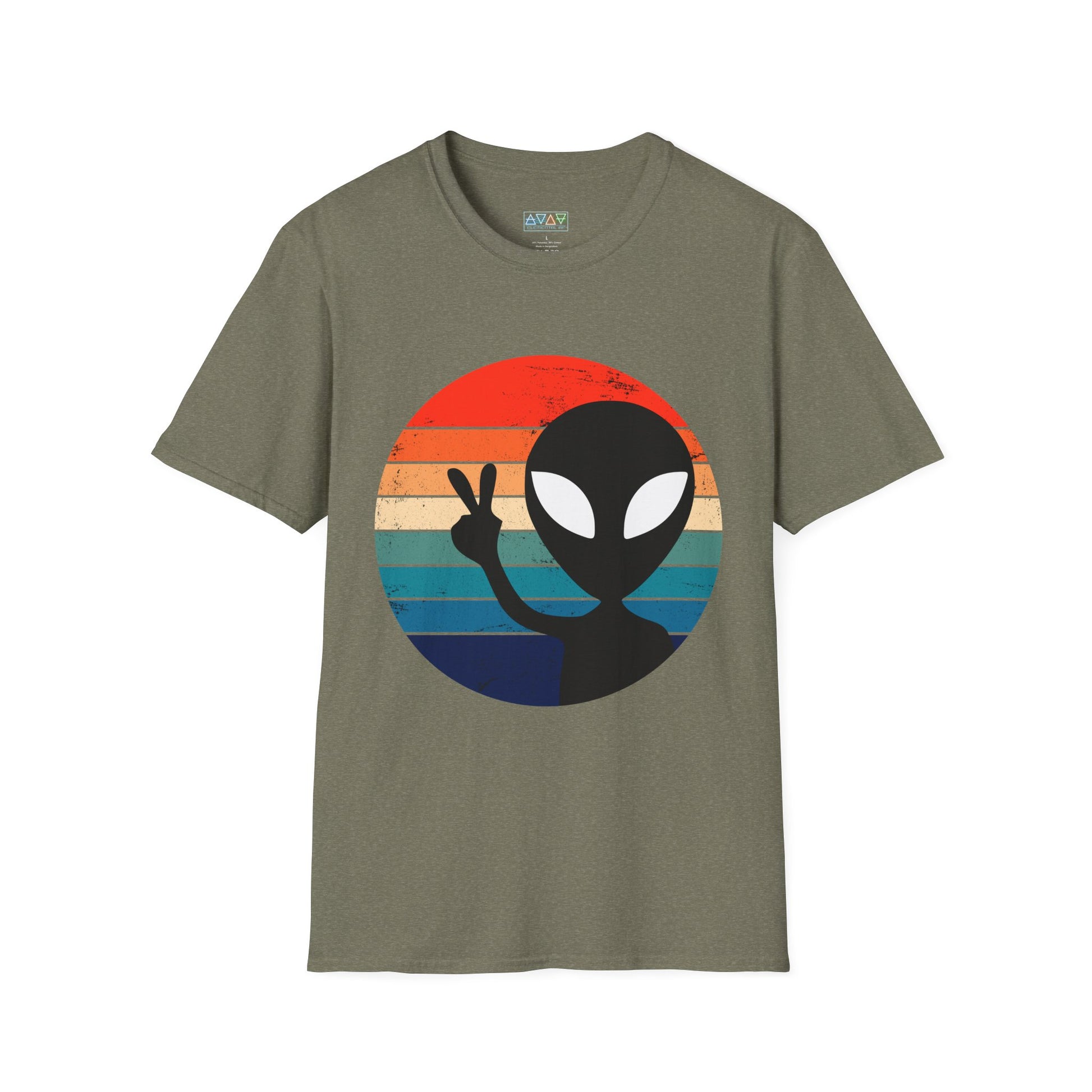 Retro Alien Vibes Unisex Softstyle T-Shirt, Cute Graphic Tee for Casual Wear, Fun Gift for Sci-Fi Lovers, Summer Party Shirt, Peace Sign Tee