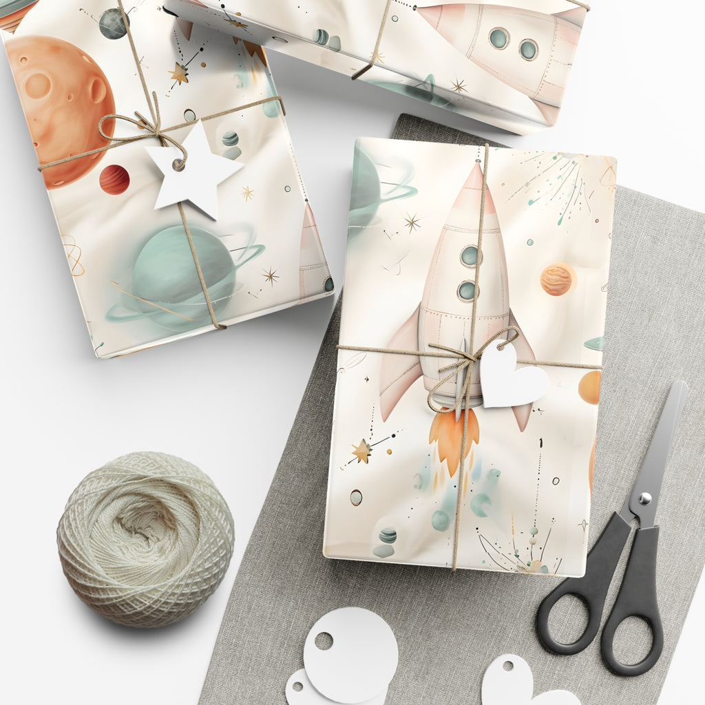 Gift Wrap Papers, Retro Futuristic Pattern, Whimsical Elements, Holiday Gift Wrap, Decorative Wrapping Paper, Gift Packaging Supplies