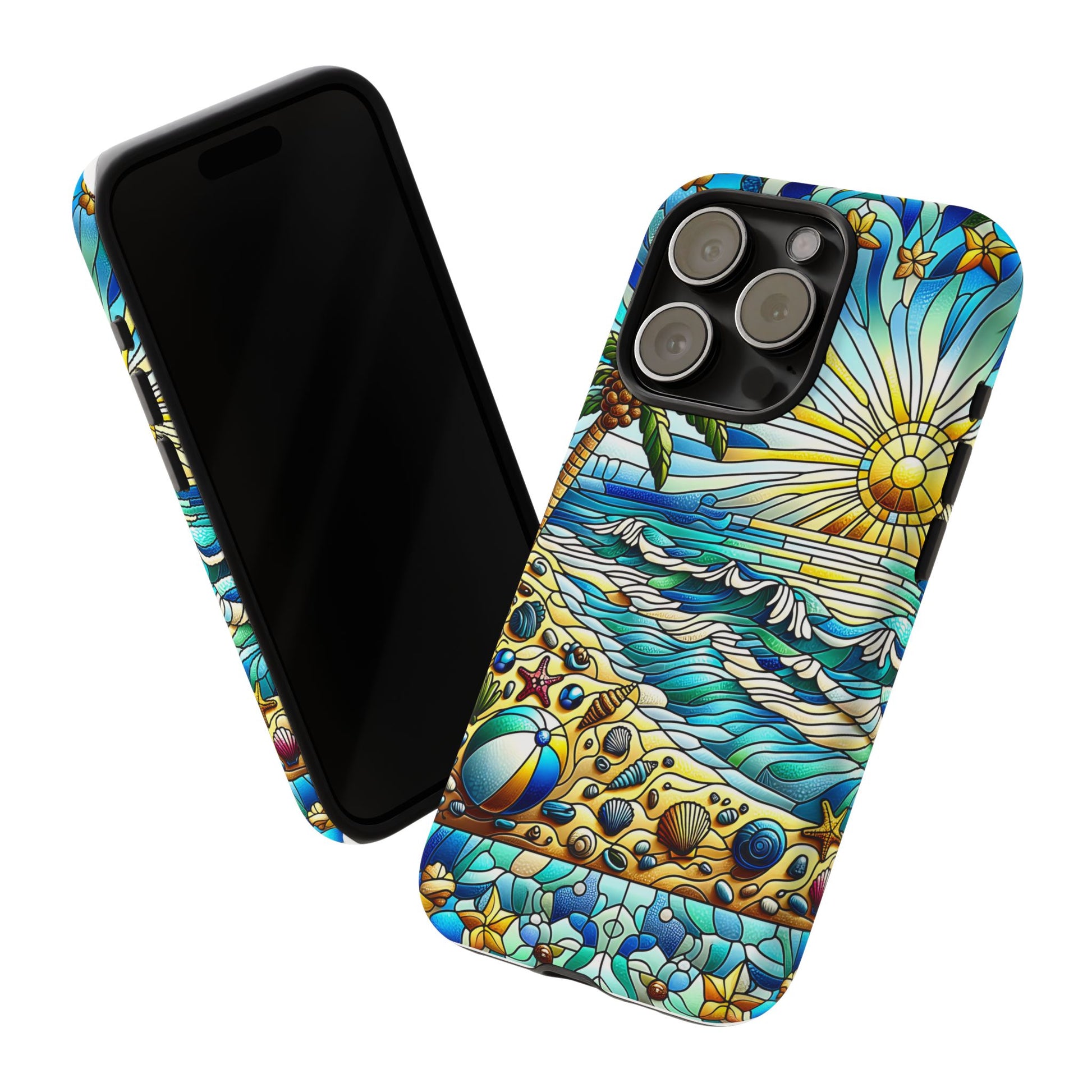 Stained Glass Tough Case, Protective Phone Case, Nature Inspired Smartphone Case, Summer Beach Play Day Phone Cover, Tough Phone Case for
