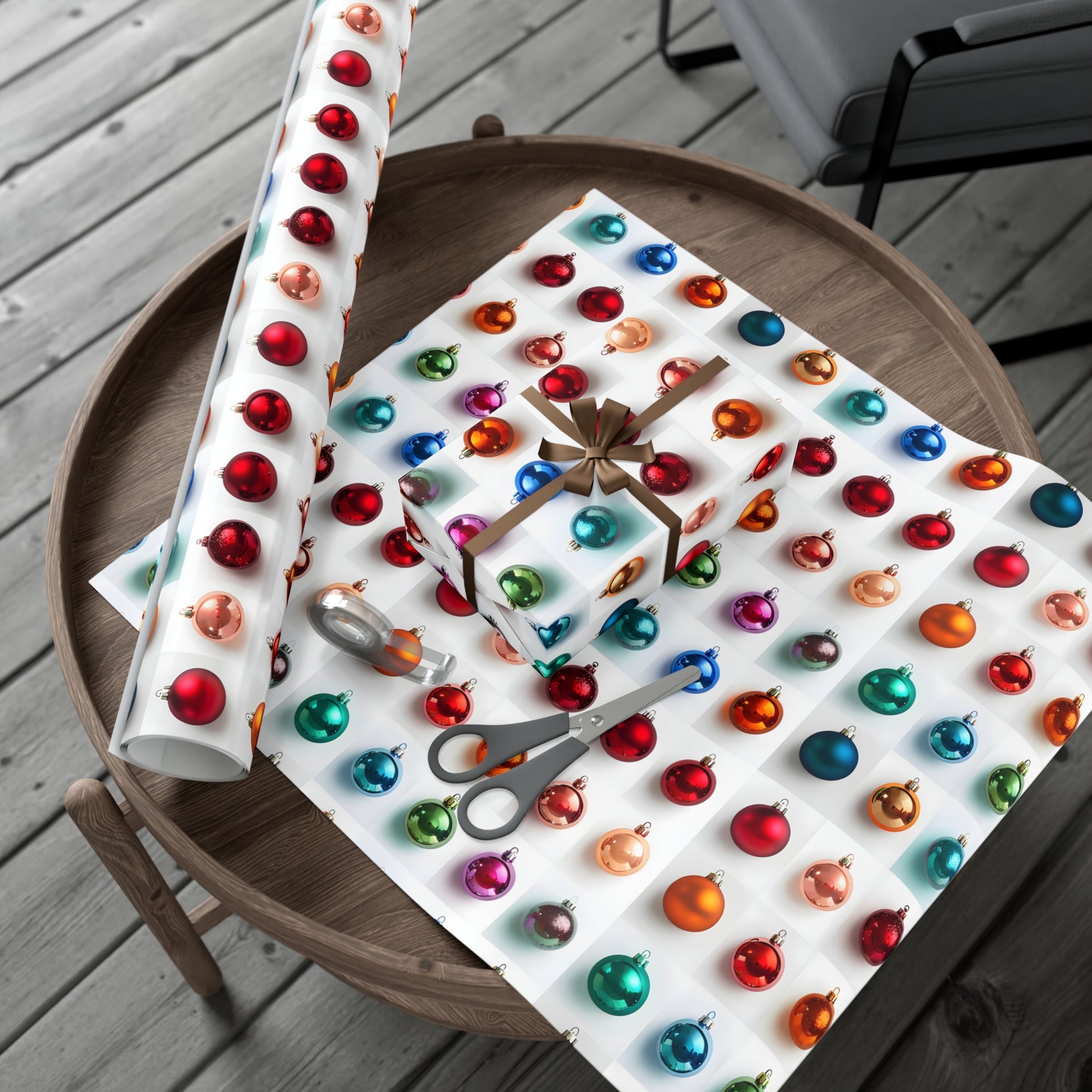 Wrapping Paper, Vibrant Christmas Ornaments On White Background - Gift Wrap Rolls, Eco-Friendly Gift Wrap, Holiday