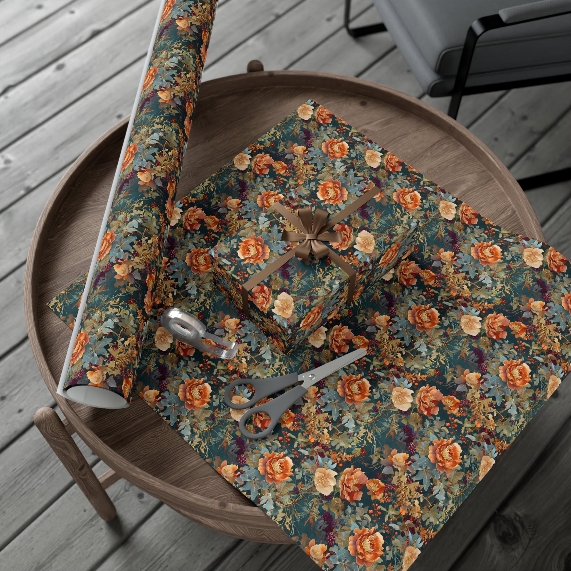 Gift Wrap Papers, Art Nouveau Floral Pattern, Autumn Hues, Wrapping Paper Roll, Holiday Gift Wrap, Eco-Friendly Gift Wrap