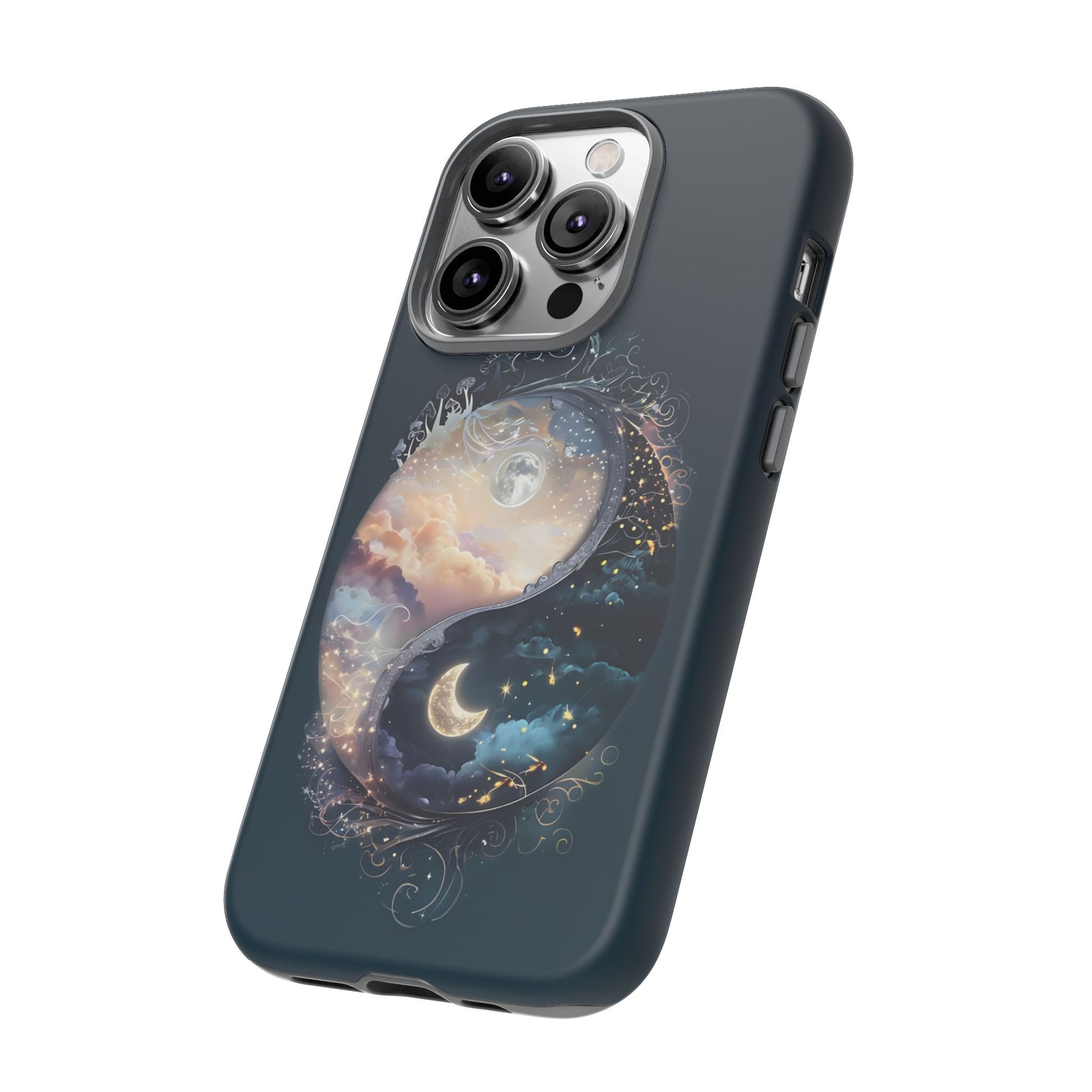 Phone Case, Yin-Yang Symbol Design, Whimsical Day Night Fantasy Print, Protective Cover, Tough Skin, Phone Accessories, Phone Protection