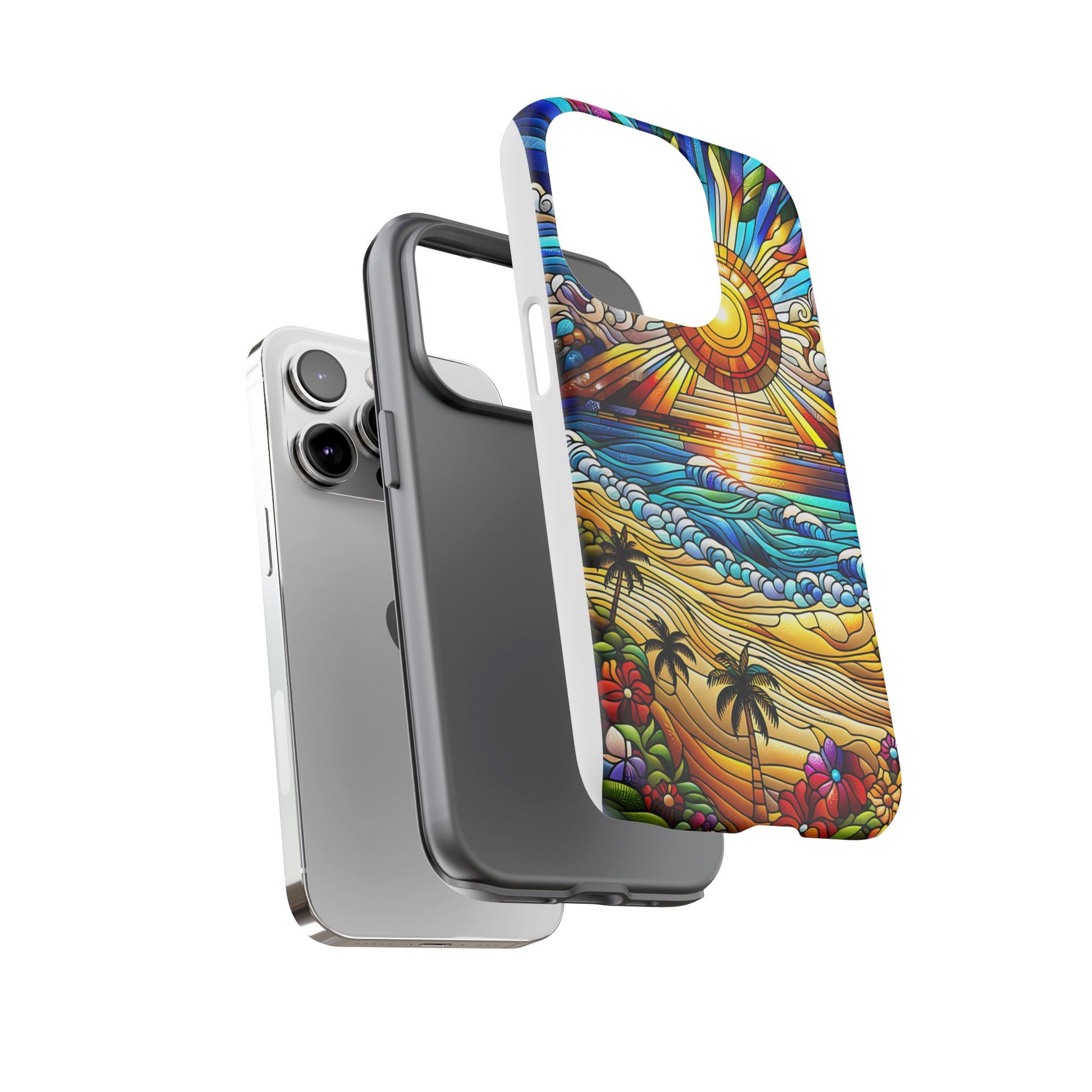 Stained Glass Tough Cases, Protective Phone Case, Nature Inspired Smartphone Cover, Beach Day Summer Accessories, Ocean Lover Gift