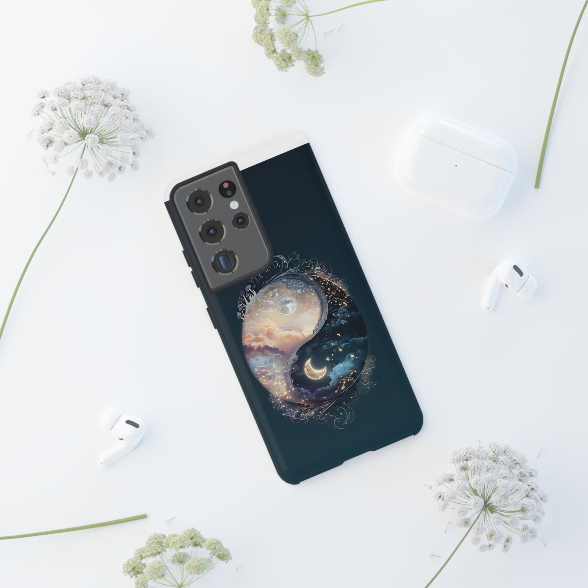 Phone Case, Yin-Yang Symbol Design, Whimsical Day Night Fantasy Print, Protective Cover, Tough Skin, Phone Accessories, Phone Protection