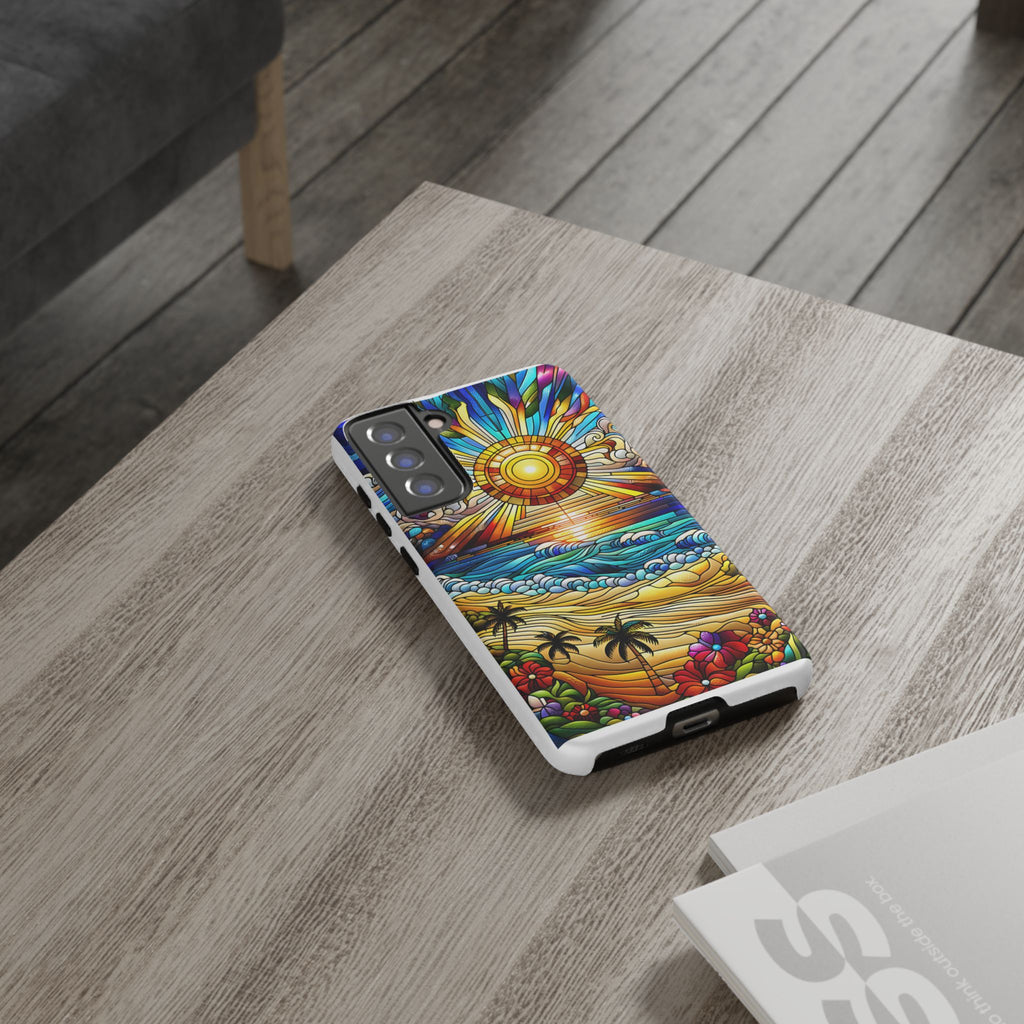 Stained Glass Tough Cases, Protective Phone Case, Nature Inspired Smartphone Cover, Beach Day Summer Accessories, Ocean Lover Gift
