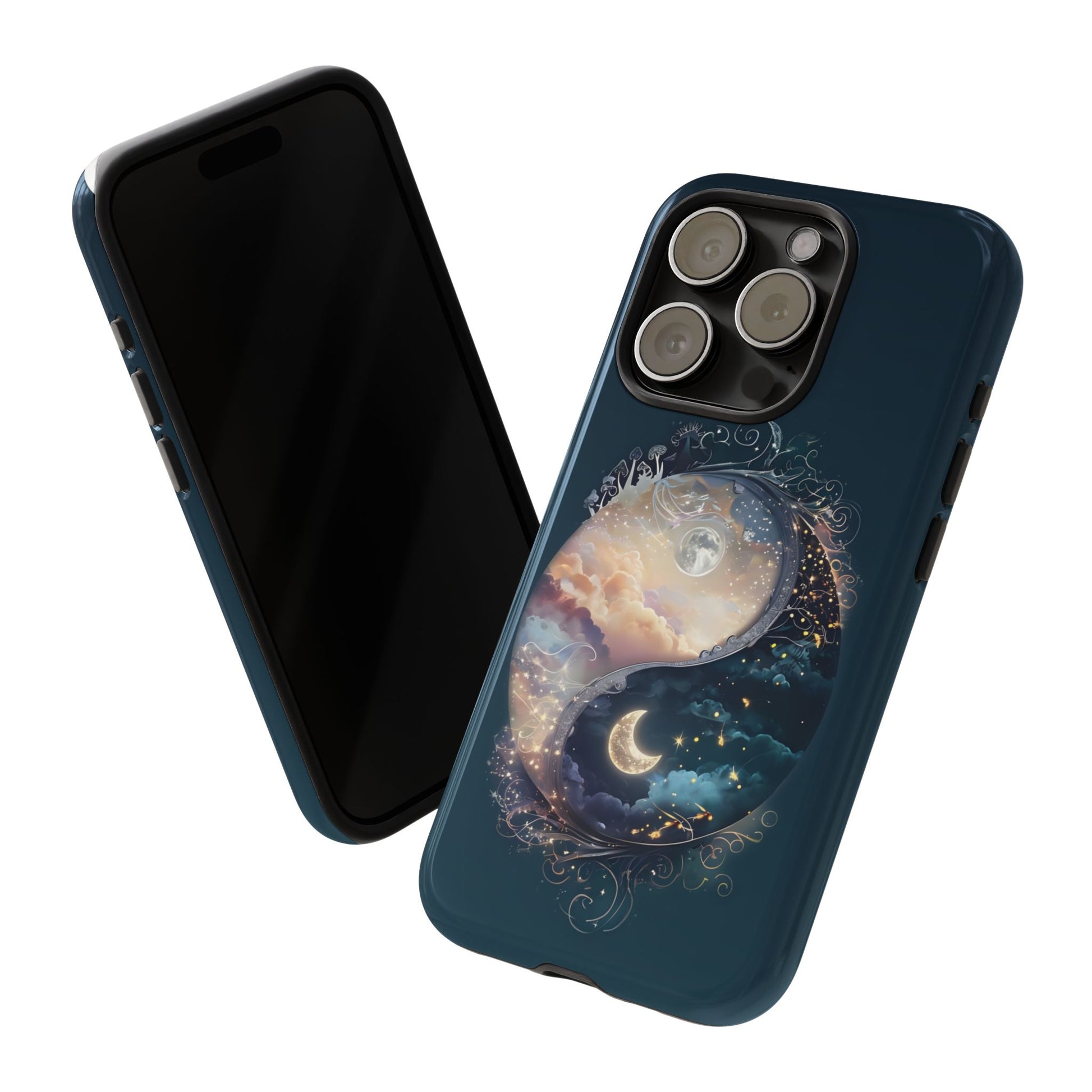 Phone Case, Yin-Yang Symbol Design, Whimsical Day Night Fantasy Print, Protective Cover, Tough Skin, Phone Accessories, Phone Protection