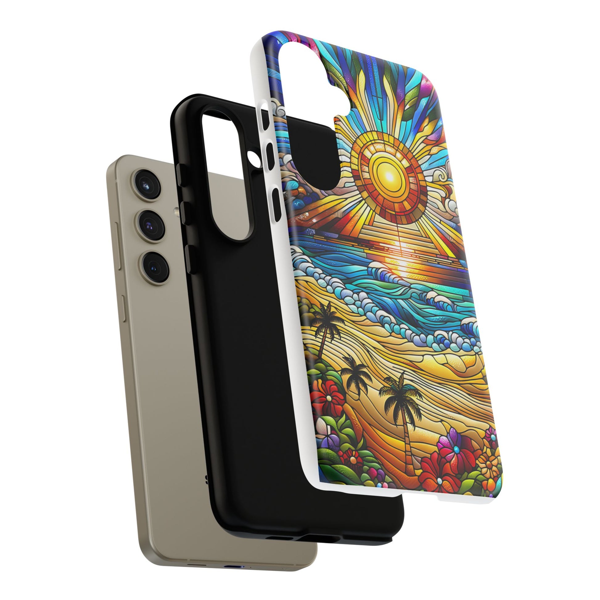 Stained Glass Tough Cases, Protective Phone Case, Nature Inspired Smartphone Cover, Beach Day Summer Accessories, Ocean Lover Gift