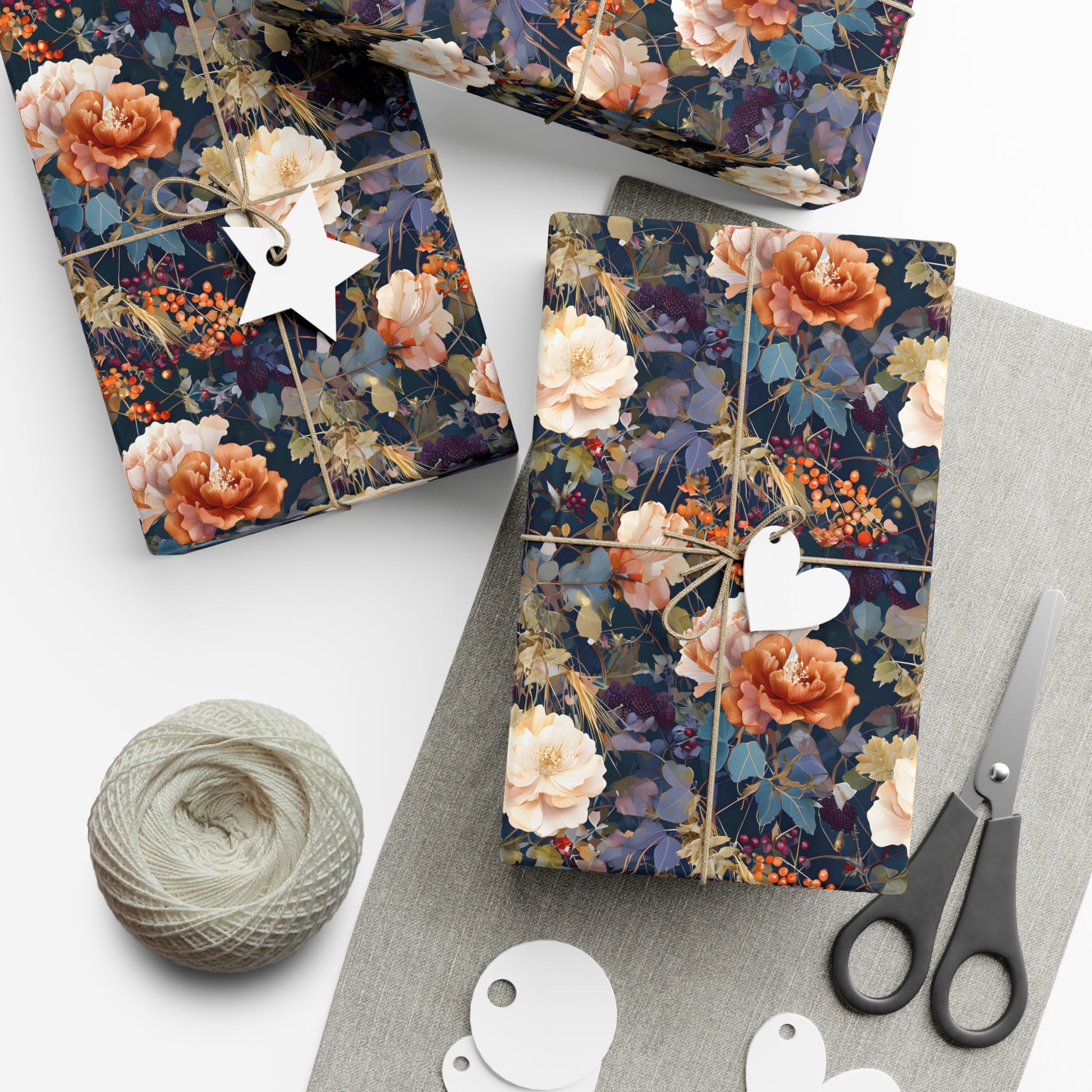 Gift Wrap Papers, Autumn Floral Gift Wrap, Art Nouveau Wrapping Paper, Intricate Fall Flower Pattern, Thanksgiving Gift Wrap, Holiday