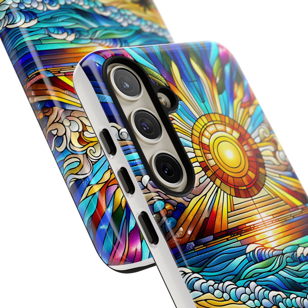 Stained Glass Tough Cases, Protective Phone Case, Nature Inspired Smartphone Cover, Beach Day Summer Accessories, Ocean Lover Gift