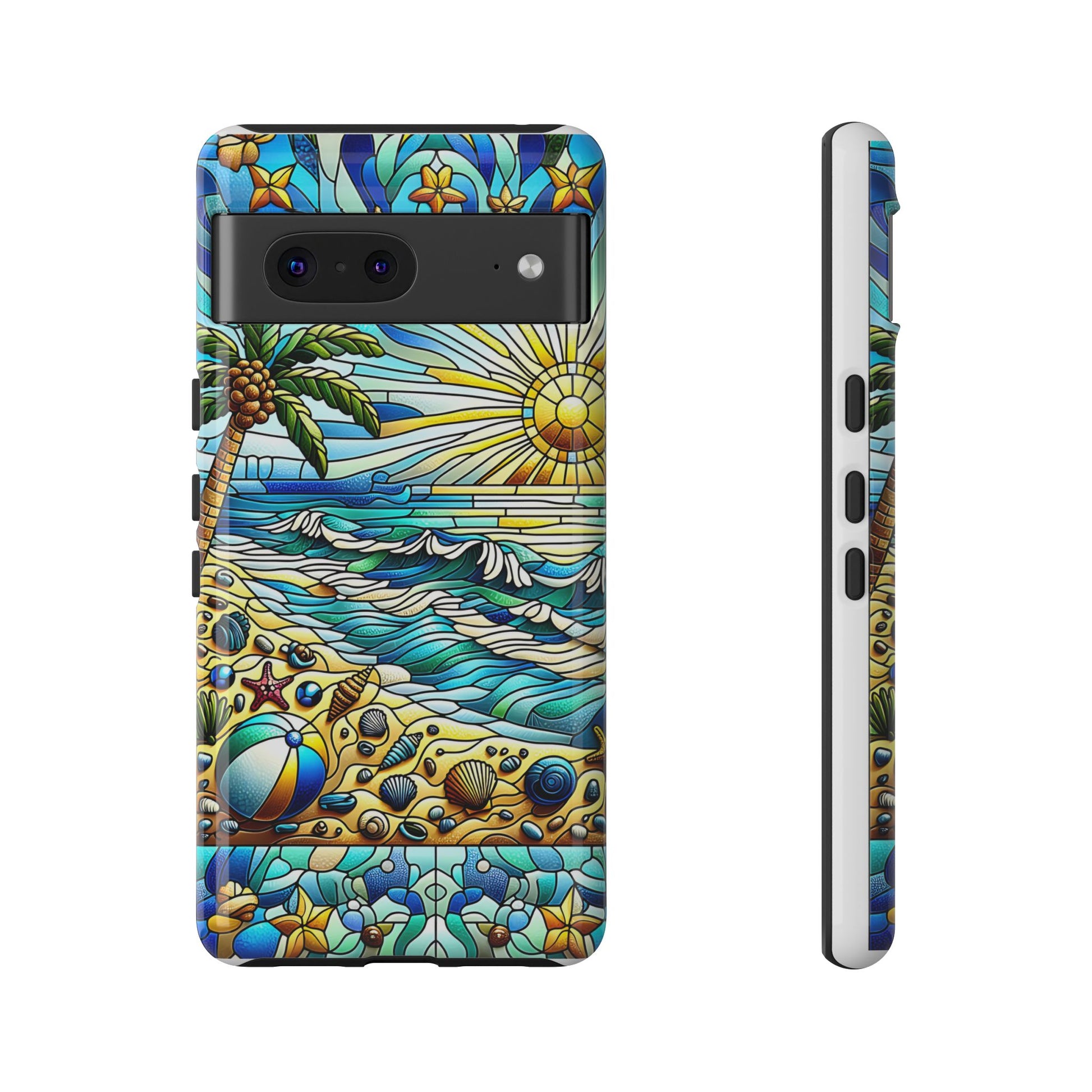 Stained Glass Tough Case, Protective Phone Case, Nature Inspired Smartphone Case, Summer Beach Play Day Phone Cover, Tough Phone Case for