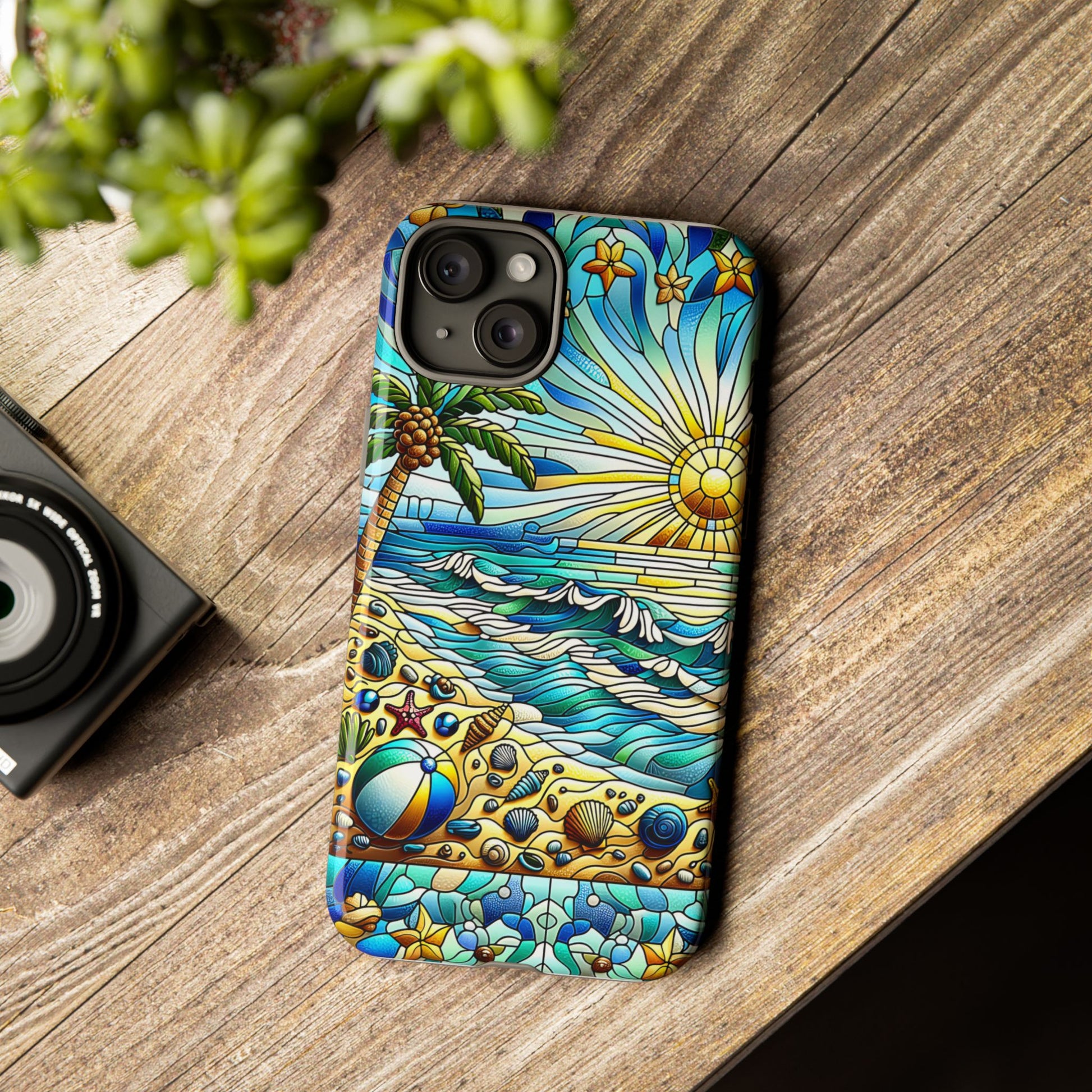 Stained Glass Tough Case, Protective Phone Case, Nature Inspired Smartphone Case, Summer Beach Play Day Phone Cover, Tough Phone Case for