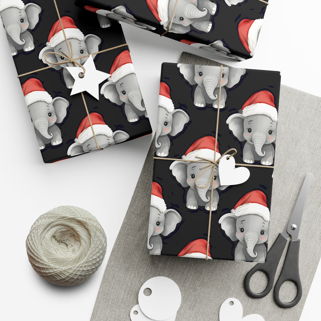 Gift Wrap Papers, Adorable Baby Elephants in Santa Hats - Cute Holiday Wrapping Paper, Christmas Gift Wrap, Festive Gift Wrap Sheets,