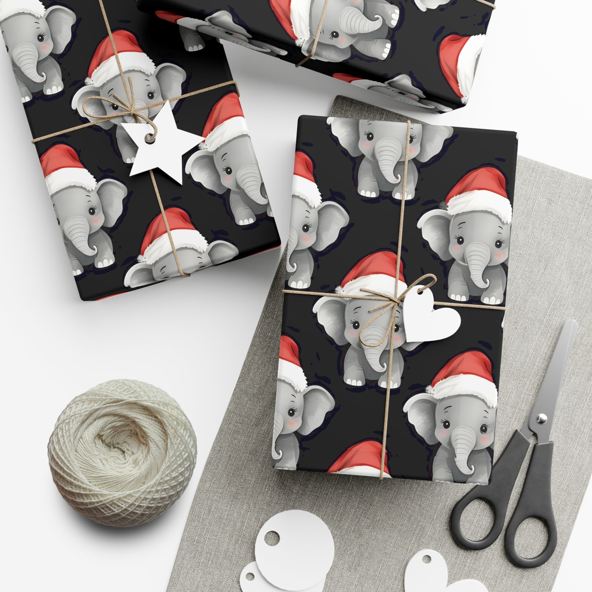 Gift Wrap Papers, Adorable Baby Elephants in Santa Hats - Cute Holiday Wrapping Paper, Christmas Gift Wrap, Festive Gift Wrap Sheets,