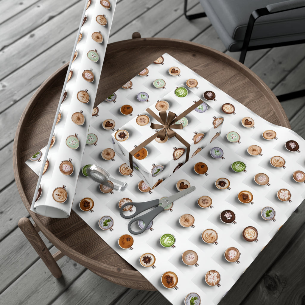 Wrapping Paper, Colorful Lattes On White Background - Gift Wrap Rolls, Eco-Friendly Gift Wrap, Holiday