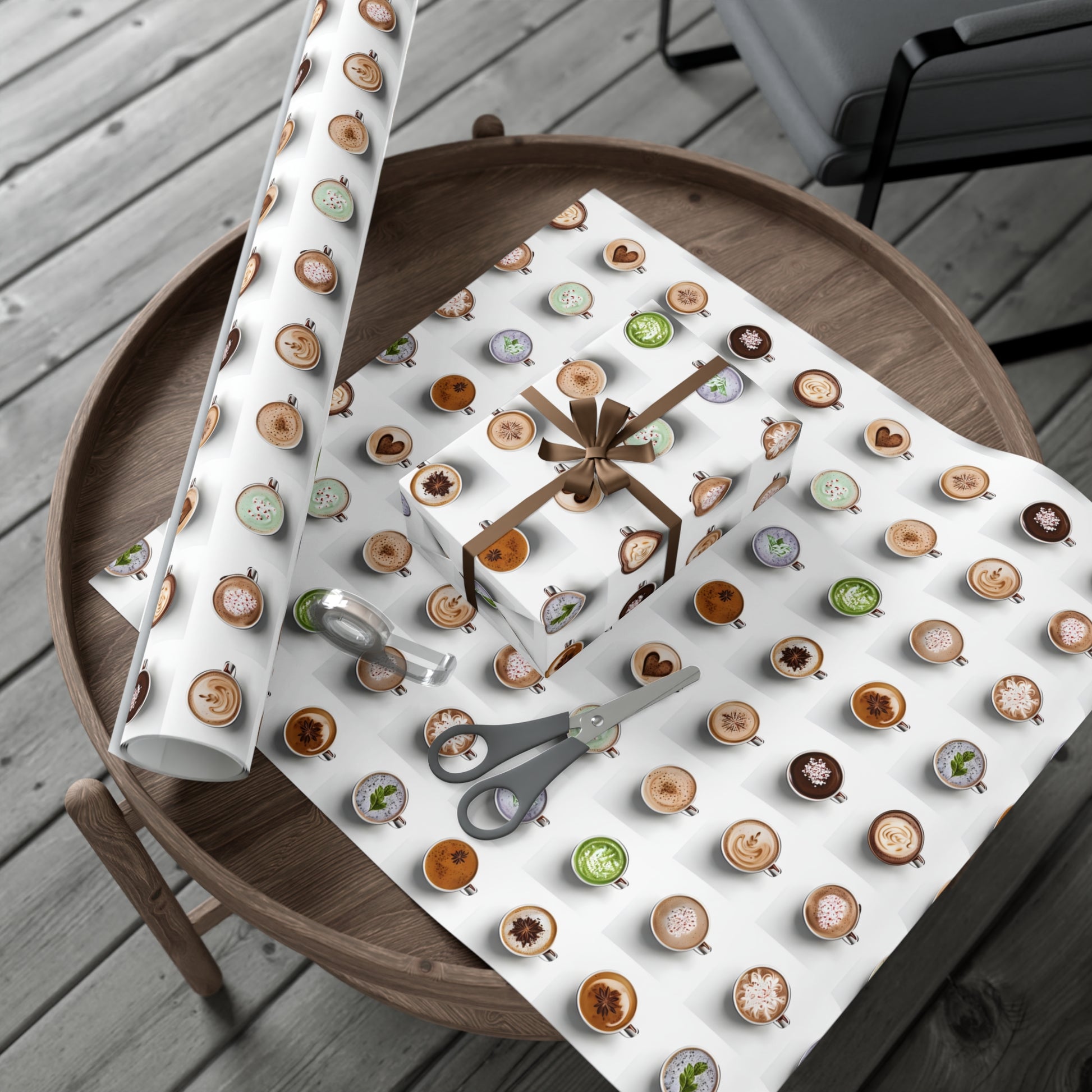 Wrapping Paper, Colorful Lattes On White Background - Gift Wrap Rolls, Eco-Friendly Gift Wrap, Holiday