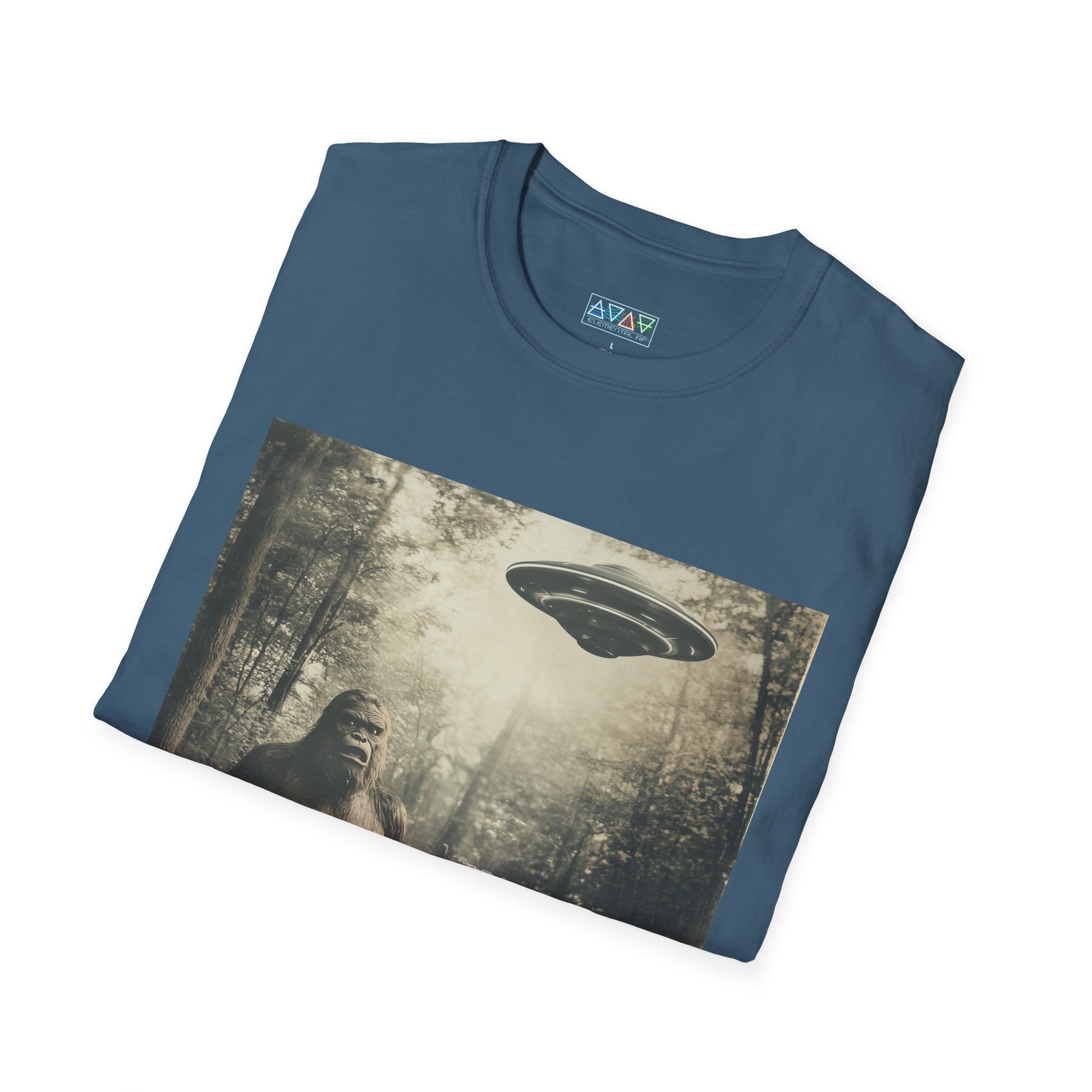 Bigfoot and UFO Unisex T-Shirt, Fun Graphic Tee for Nature Lovers, Quirky Gift for Campers, Outdoor Adventure Apparel