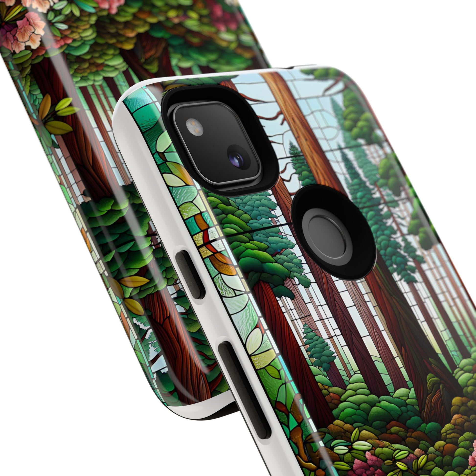 Nature Inspired Tough Cases - Redwood Trees & Rhododendrons Stained Glass iPhone Cover, Protective Phone Shell, Unique Samsung Galaxy Case,