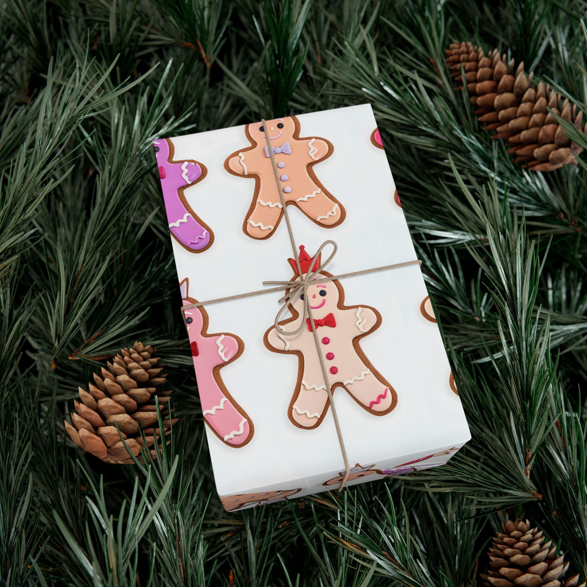 Wrapping Paper, Gingerbread Women On White Background - Gift Wrap Rolls, Eco-Friendly Gift Wrap, Holiday