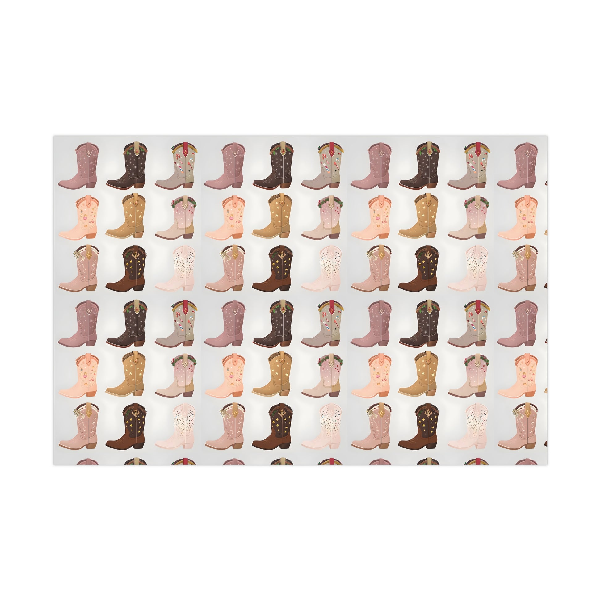 Wrapping Paper, Colorful Cowboy Boots Displaying Festive Holiday Designs, Christmas Wrapping, Gift Packaging, Festive Decor, Holiday Gift