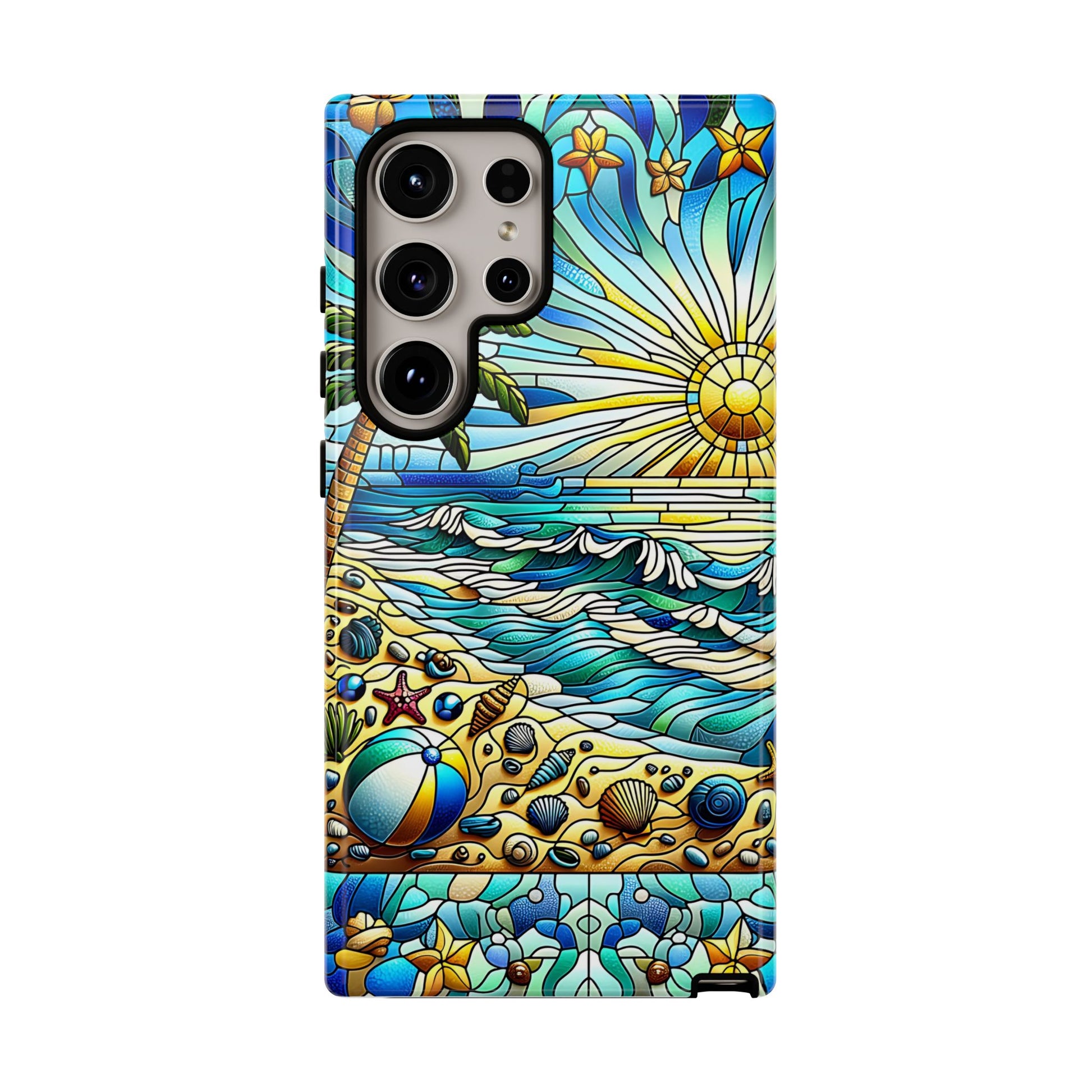 Stained Glass Tough Case, Protective Phone Case, Nature Inspired Smartphone Case, Summer Beach Play Day Phone Cover, Tough Phone Case for
