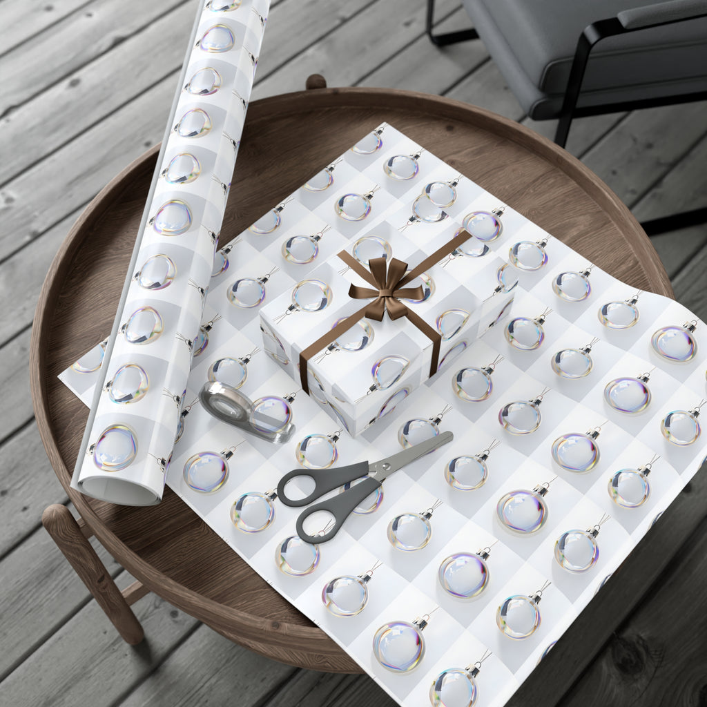 Wrapping Paper, Iridescent Glass Christmas Ornaments On White Background - Gift Wrap Rolls, Eco-Friendly Gift Wrap, Holiday