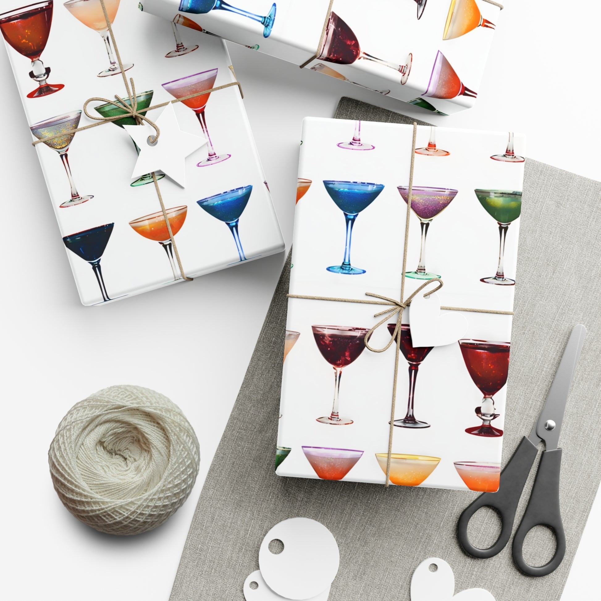 Wrapping Paper, Colorful Cocktails On White Background - Gift Wrap Rolls, Eco-Friendly Gift Wrap, Holiday