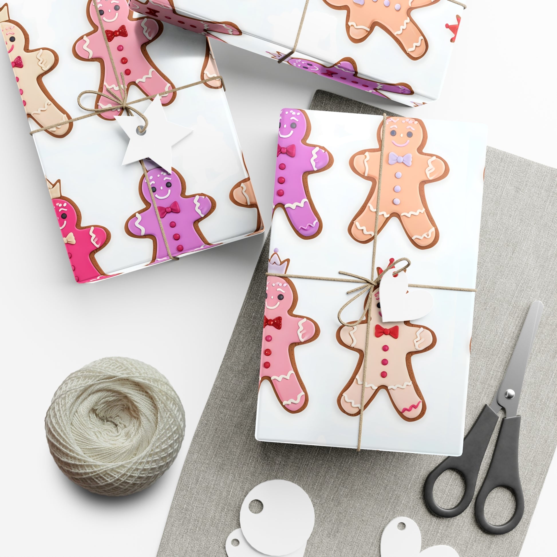 Wrapping Paper, Gingerbread Women On White Background - Gift Wrap Rolls, Eco-Friendly Gift Wrap, Holiday