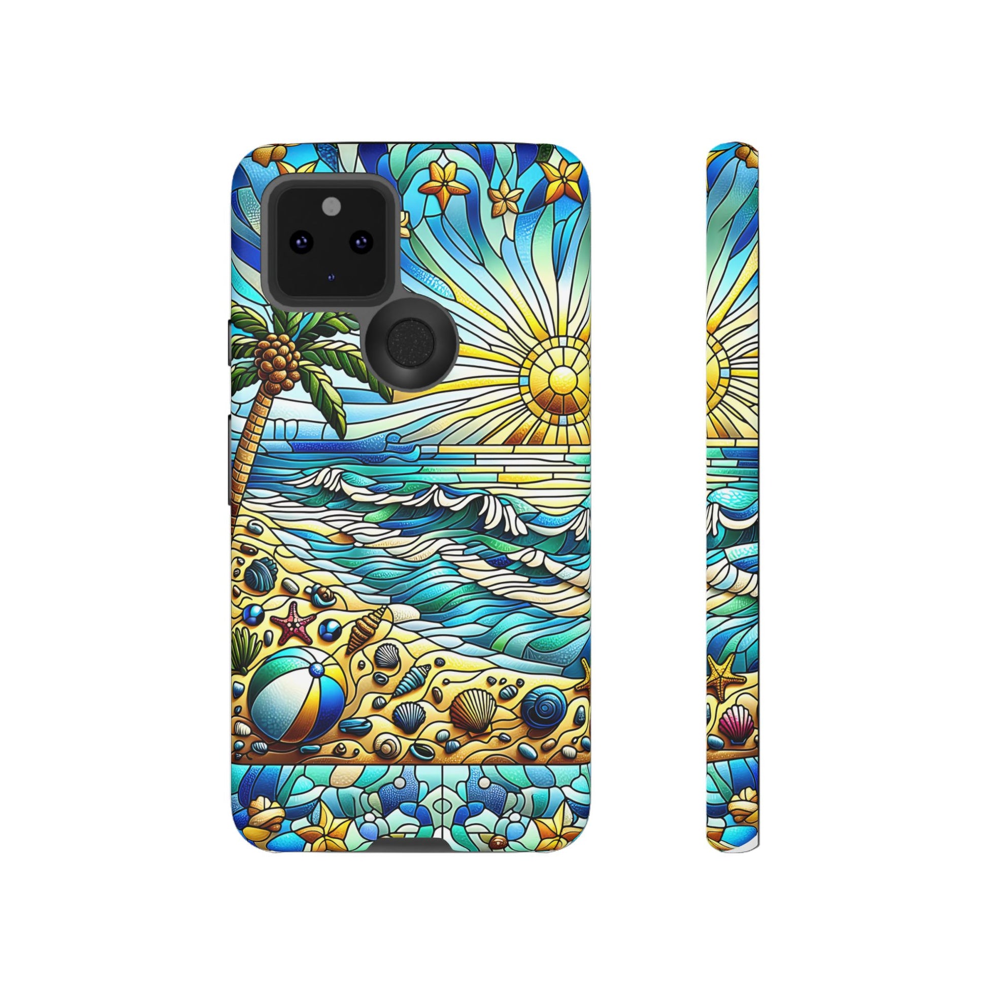 Stained Glass Tough Case, Protective Phone Case, Nature Inspired Smartphone Case, Summer Beach Play Day Phone Cover, Tough Phone Case for