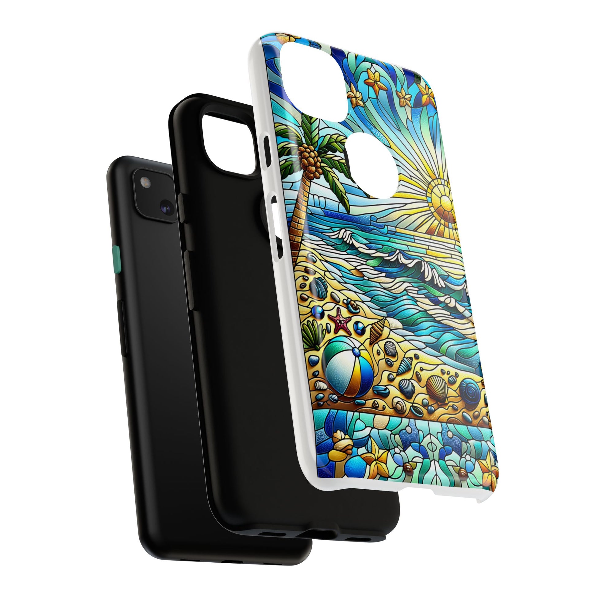 Stained Glass Tough Case, Protective Phone Case, Nature Inspired Smartphone Case, Summer Beach Play Day Phone Cover, Tough Phone Case for