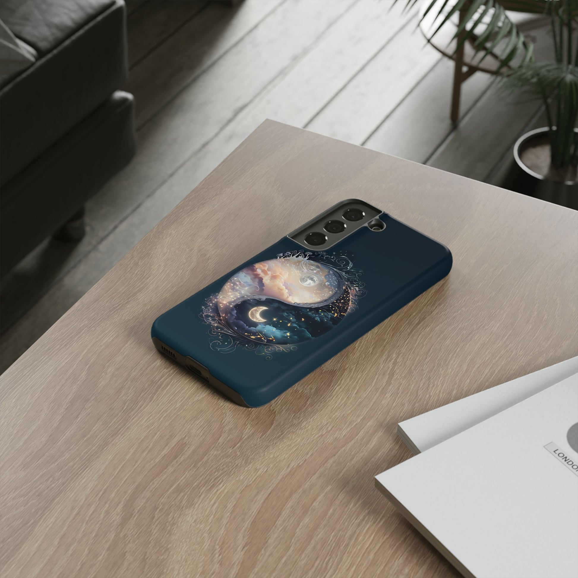 Phone Case, Yin-Yang Symbol Design, Whimsical Day Night Fantasy Print, Protective Cover, Tough Skin, Phone Accessories, Phone Protection